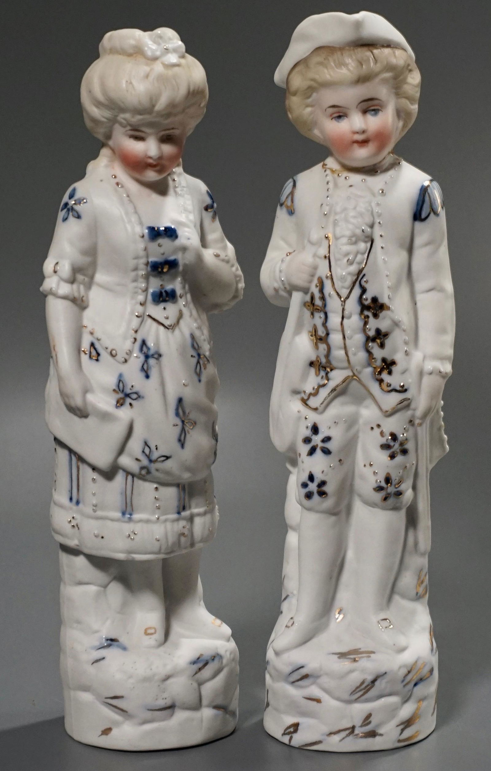 Antique Pair Bisque Porcelain Figurines Cobalt Accented (1 of 5)