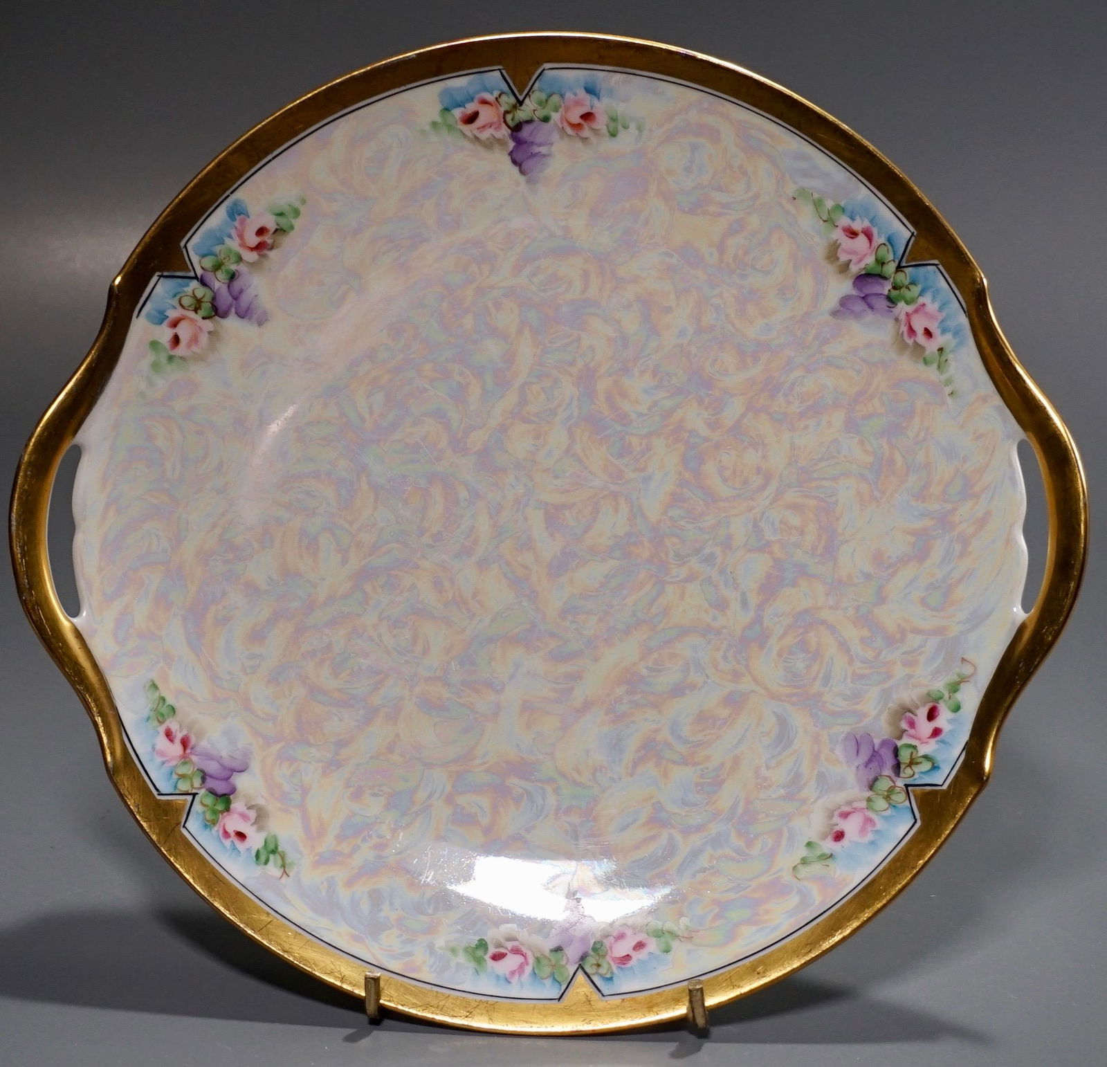 Art Nouveau Iridescent Porcelain Cake Plate Artist (1 of 4)