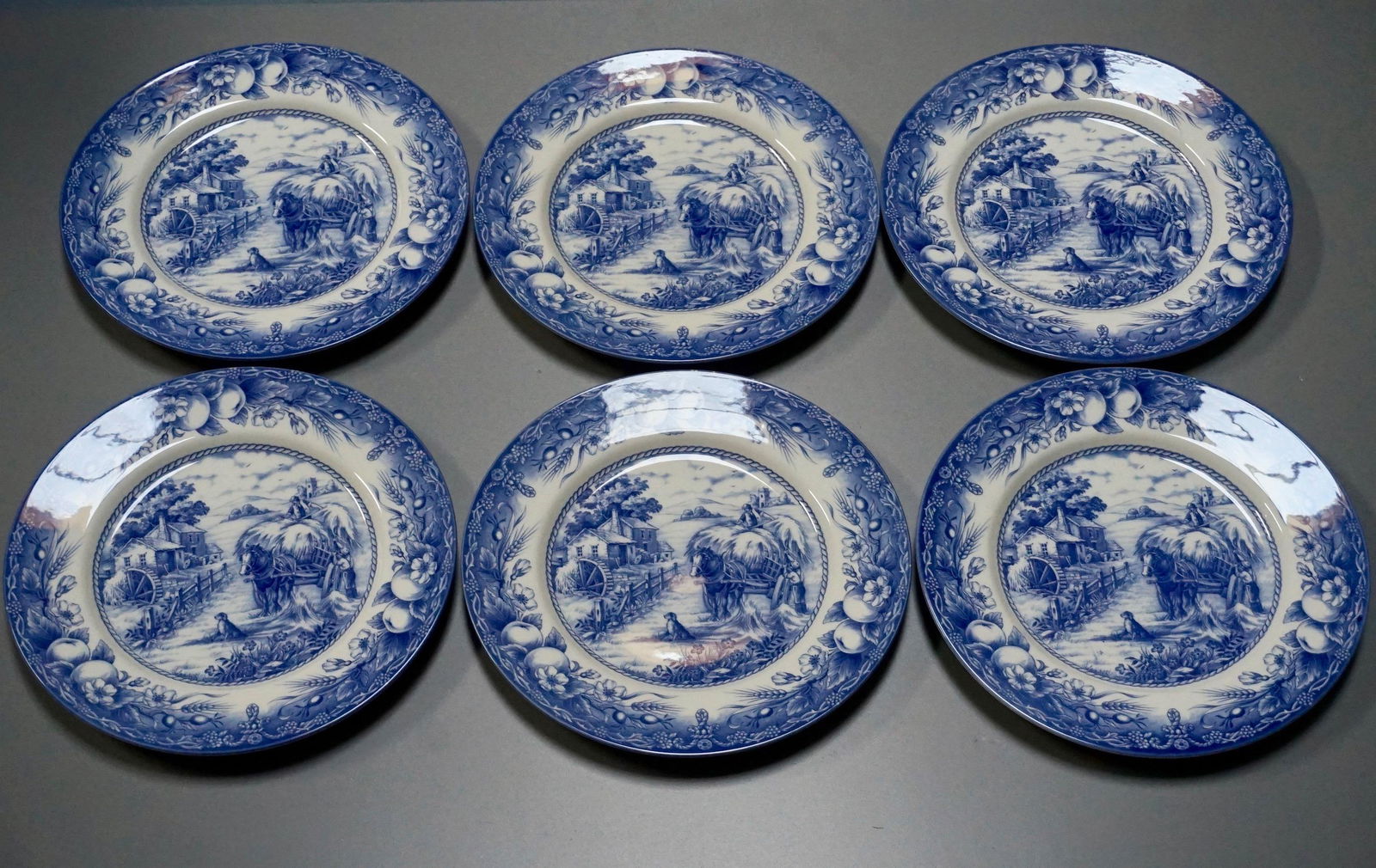 Blue White Transfer Dinner Plate Lot of 6 Fine (1 of 5)