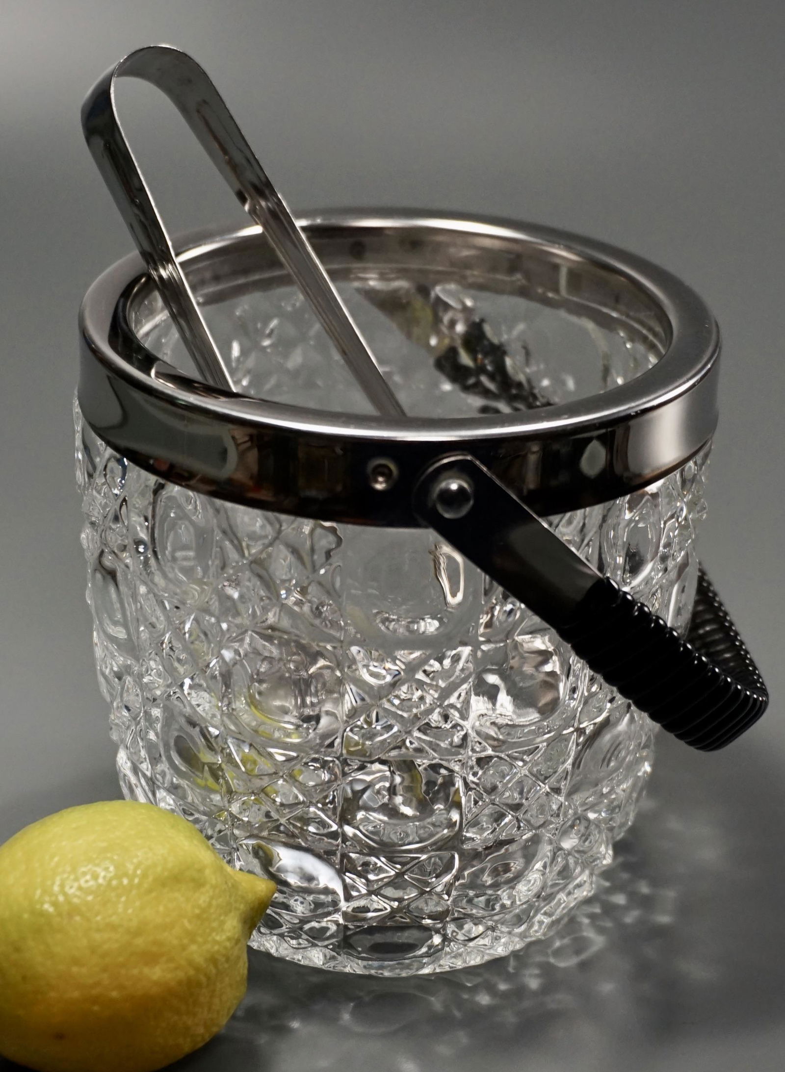 Art Deco Style Chrome Glass Ice Bucket Tongs Set (1 of 4)
