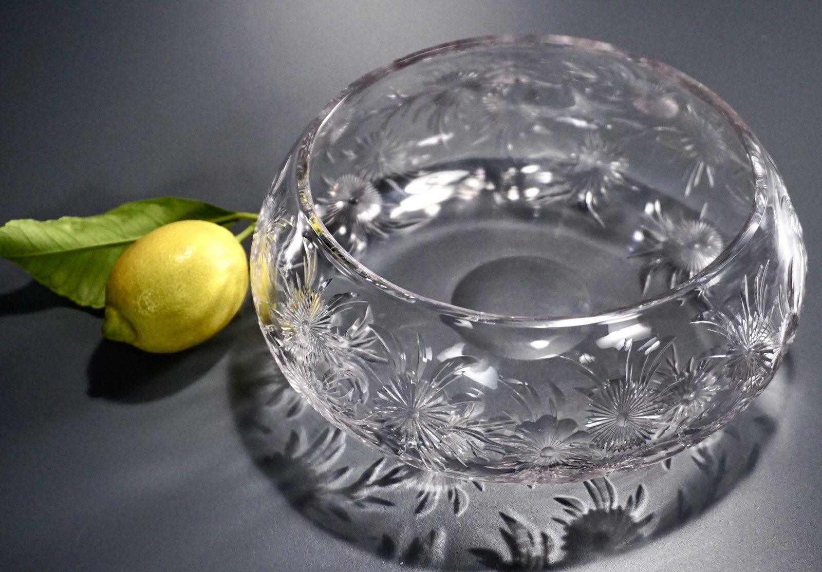 Stevens & Williams Rock Crystal Intaglio Cut Bowl: Stevens & Williams Rock Crystal Intaglio Cut Bowl Polished Pontil Approximately 2 3/4 inches tall x 7 inches in diameter.