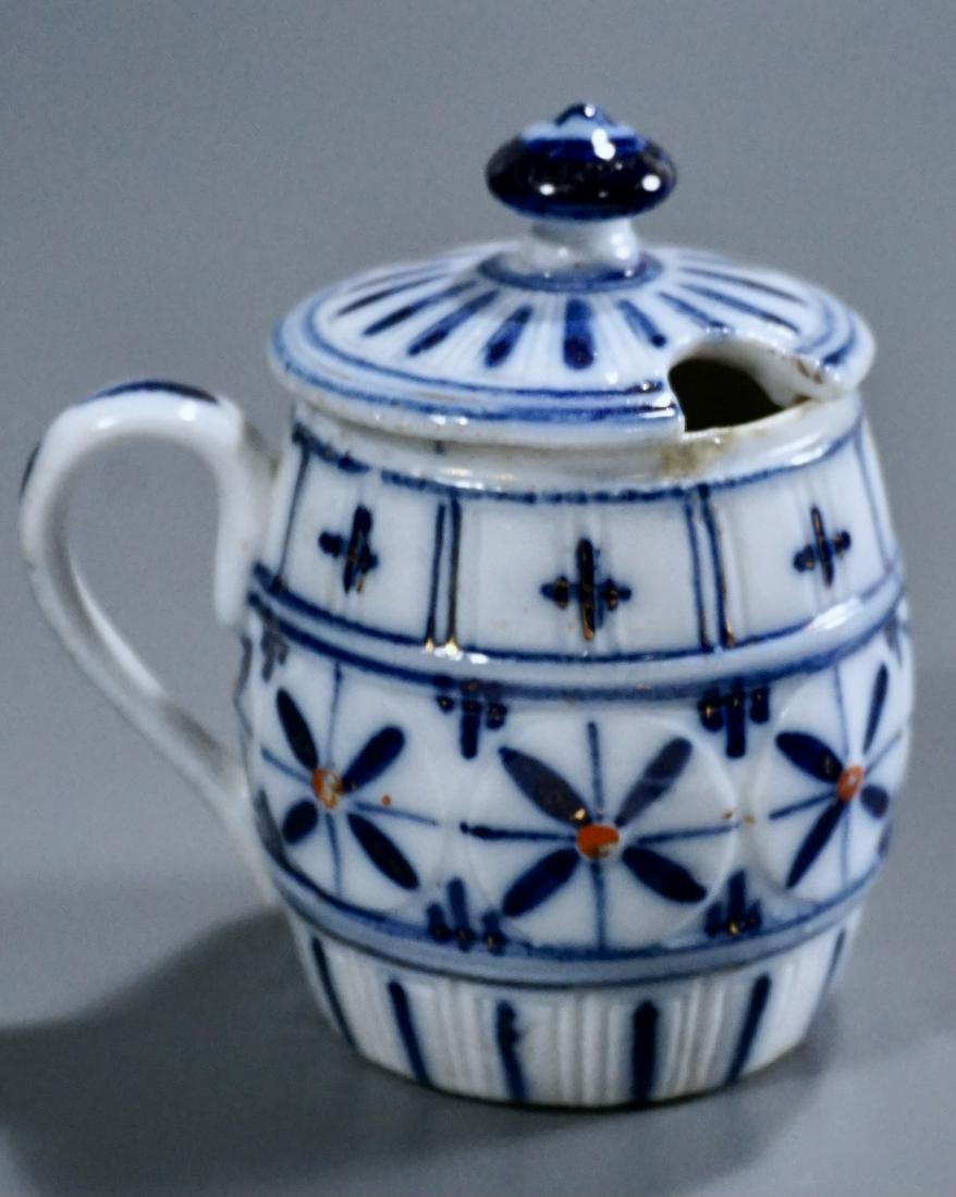 Victorian Flow Blue Porcelain Mustard Jar: Victorian Flow Blue Porcelain Mustard Jar Approximately 3 7/8 inches tall.