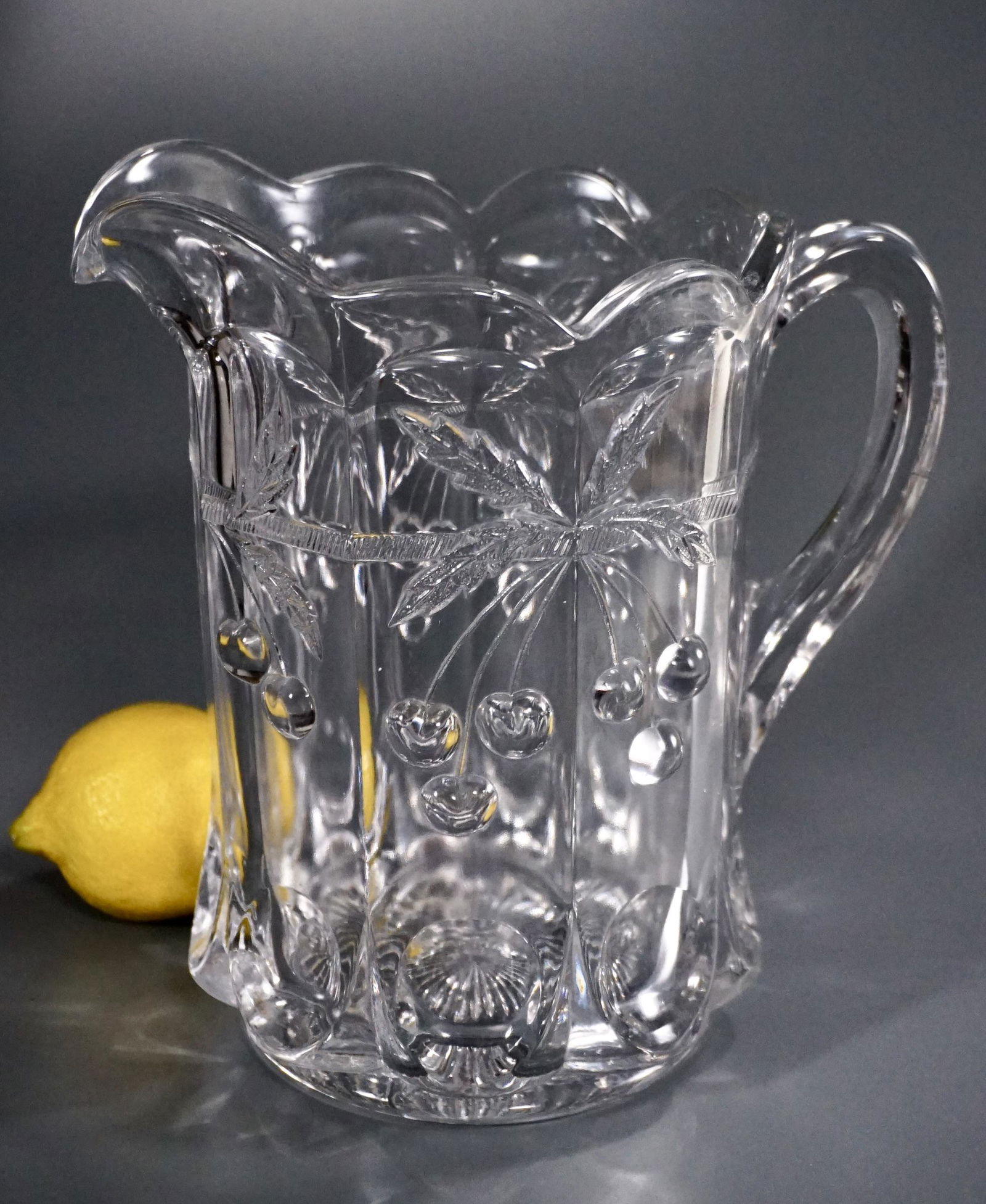 Large Pressed Glass Lemonade Water Pitcher Cherry Cable (1 of 6)