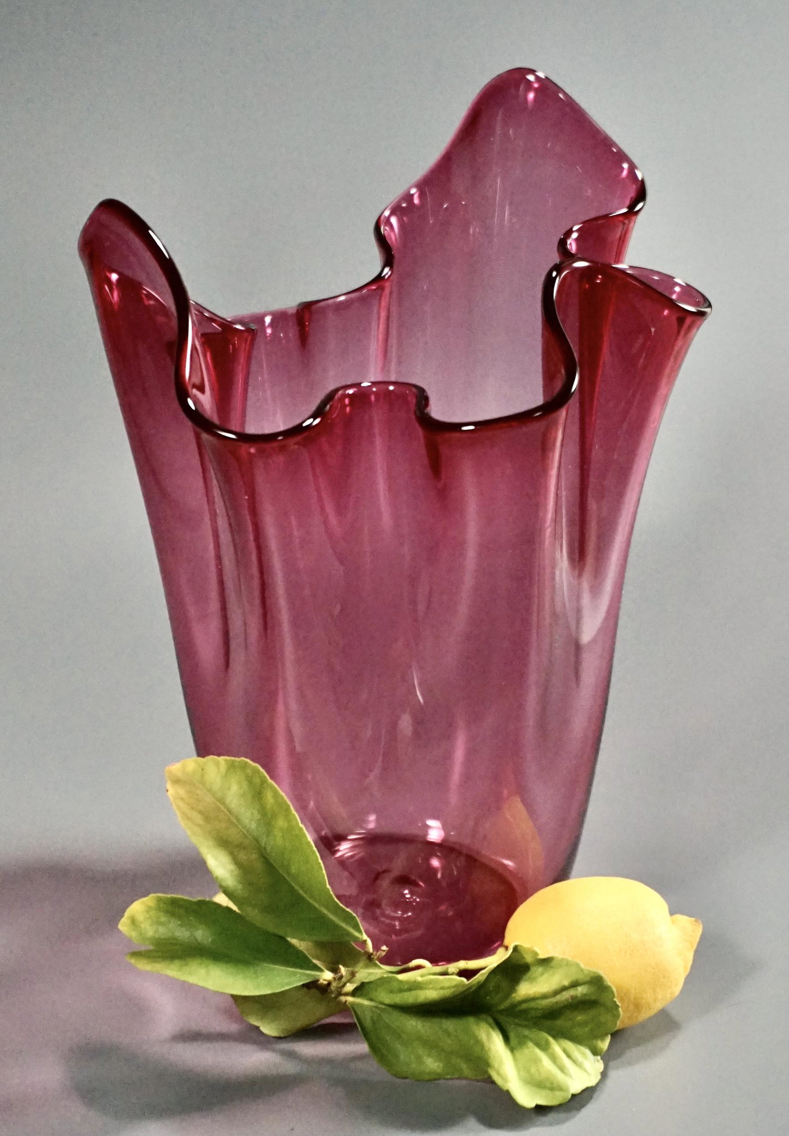 Cranberry Handkerchief Vase Mid Century Pontil Blown: Cranberry Handkerchief Vase Mid Century Pontil Blown Art Glass Vintage Decor Approximately 11 1/2 inches tall.