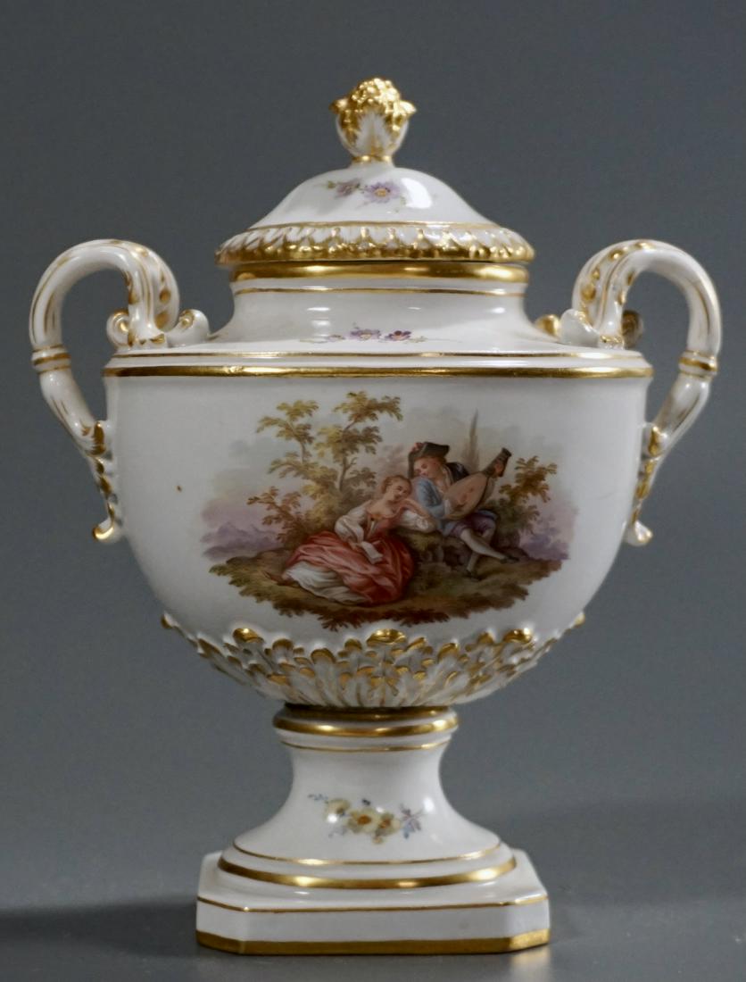 Antique Meissen Porcelain Miniature Bolted Covered Urn: Antique Meissen Porcelain Miniature Bolted Covered Urn Approximately 5 3/4 inches tall.