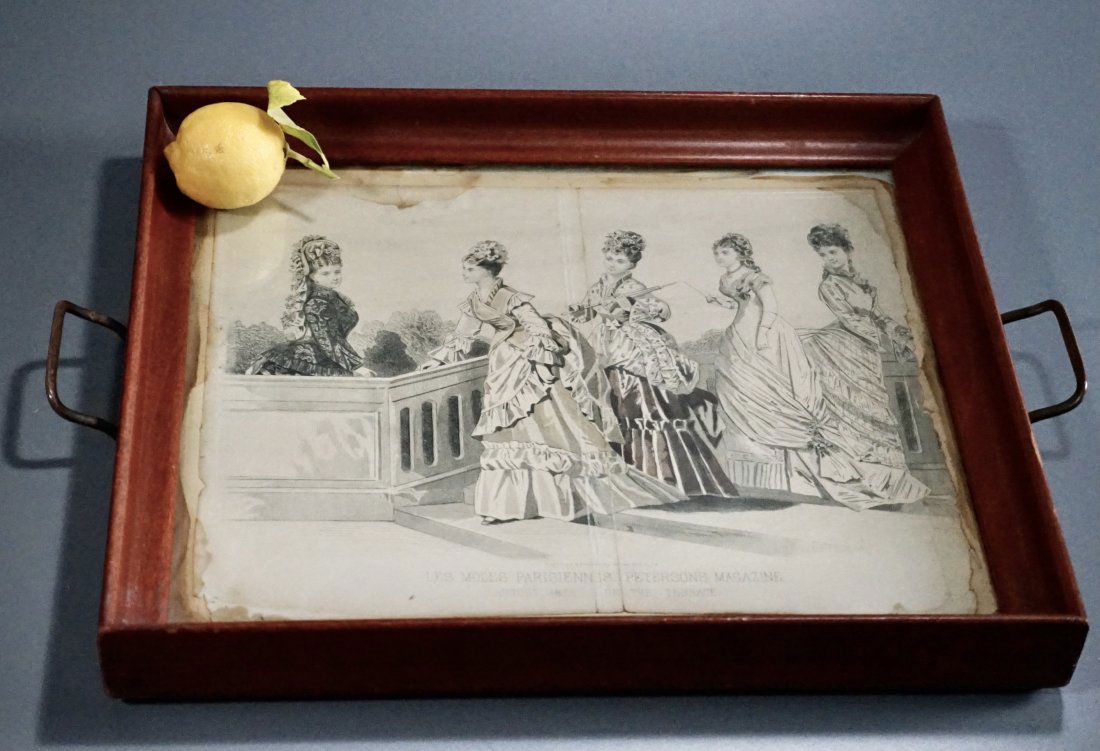 Victorian Fashion Print Tray Walnut Frame (1 of 8)