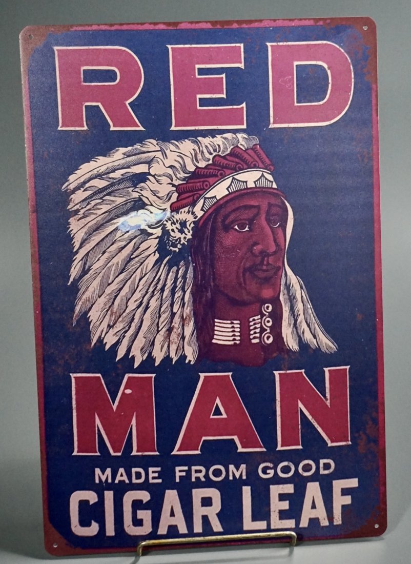 Red Man Tobacco Cigar Leaf Advertisement Tin Plaque (1 of 3)