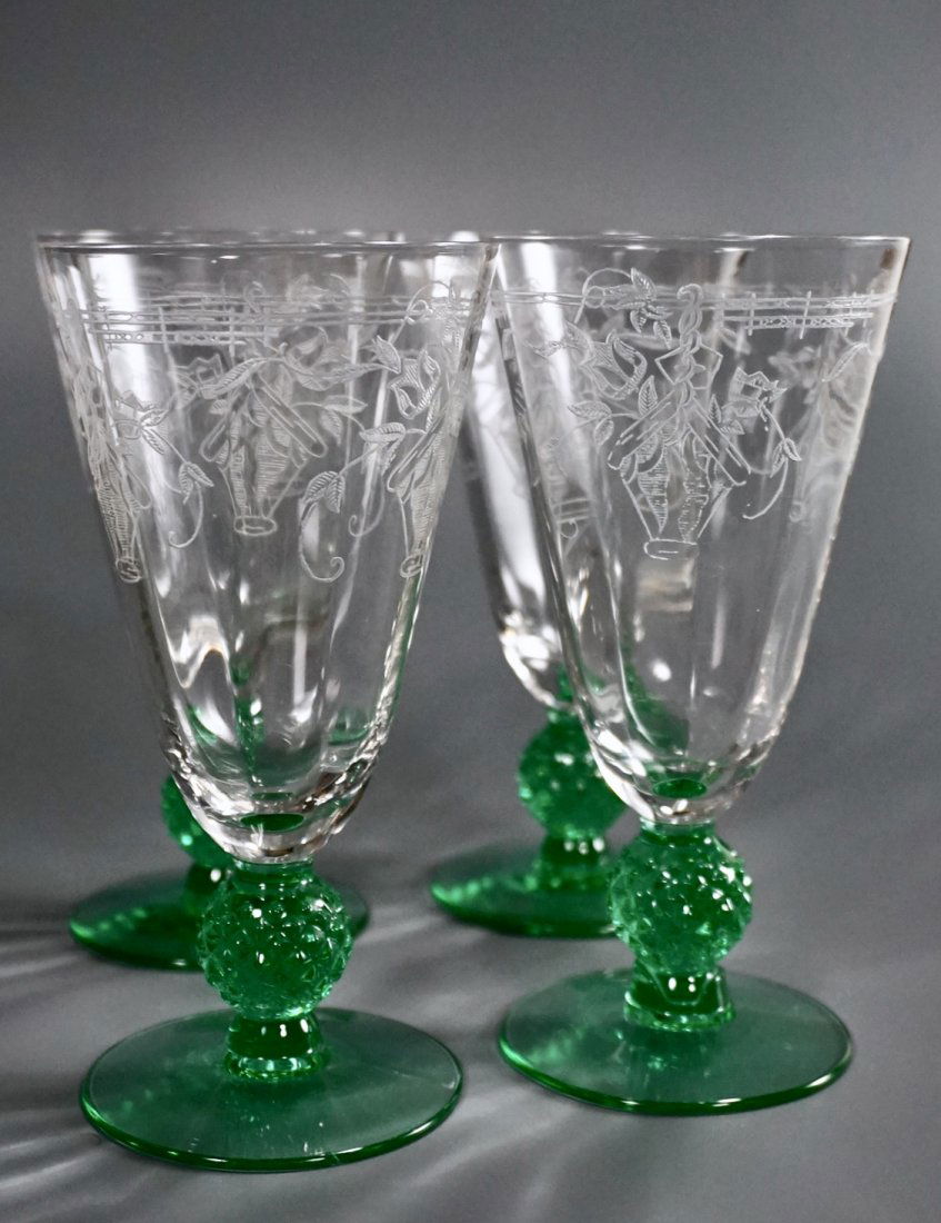 Art Deco Goblet Elegant Glass Etched Basket Green Berry (1 of 7)