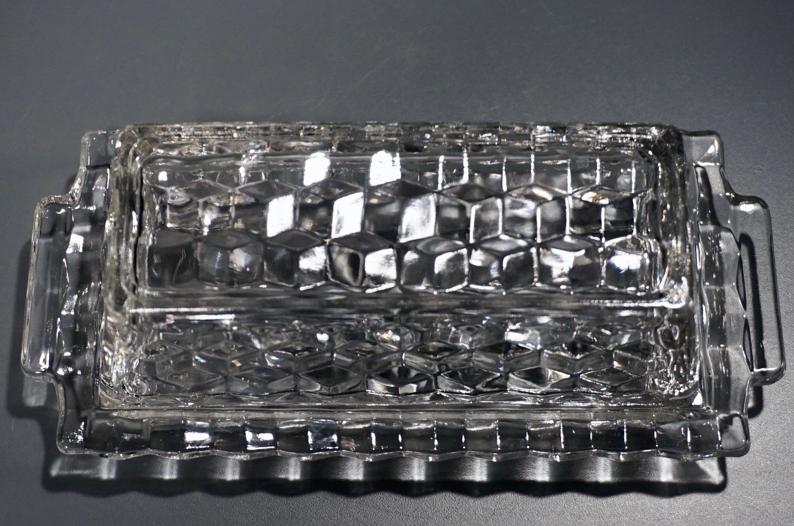 Vintage Pressed Glass Butter Dish Geometric Pattern (1 of 4)