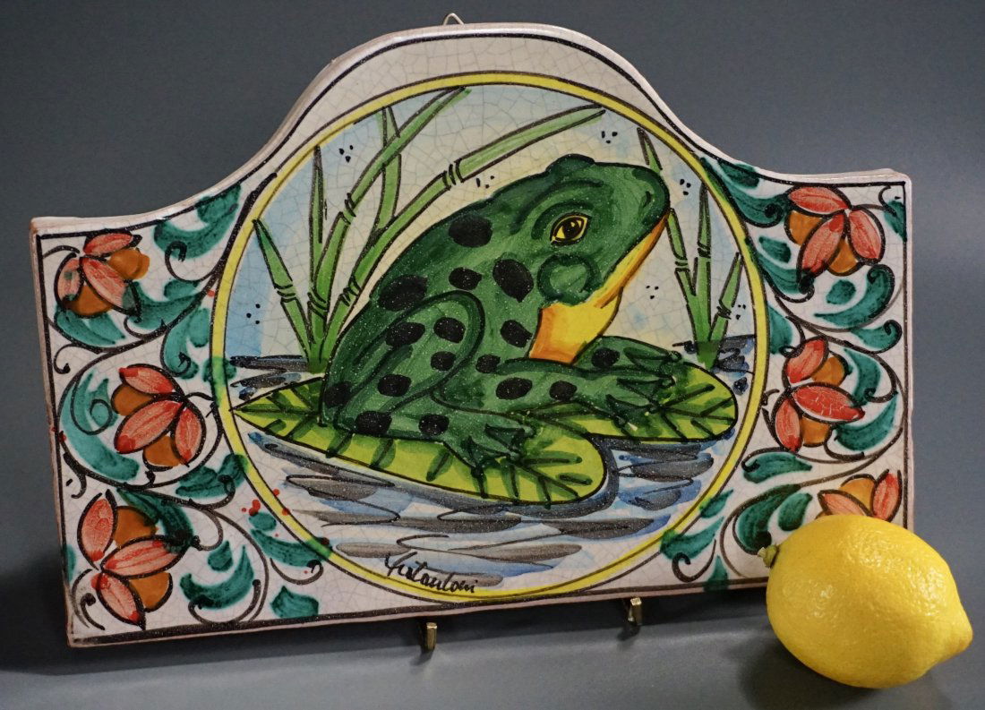 Hand Painted Italian Pottery Frog Terracotta Wall Tile (1 of 6)