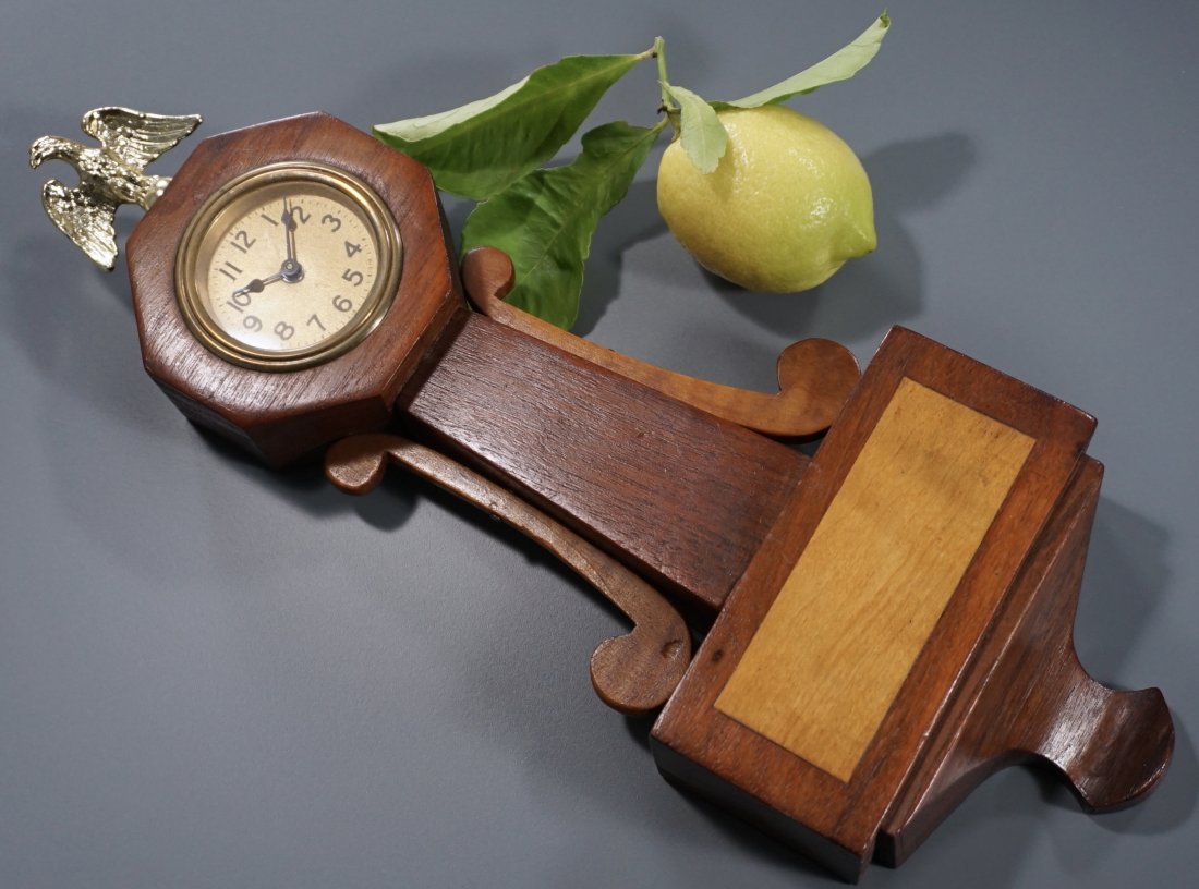 Vintage Mahogany Miniature Wind Up Banjo Clock (1 of 5)