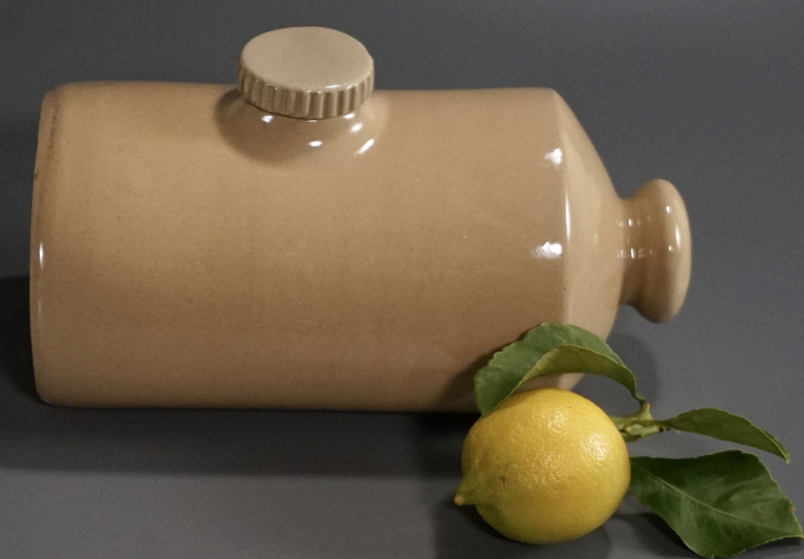 Antique Ironstone Pottery Bed Warmer Original Screw: Antique Ironstone Pottery Bed Warmer Original Screw Stopper Foot Warmer Approximately 9 1/8 x 4 3/4x 5 inches.