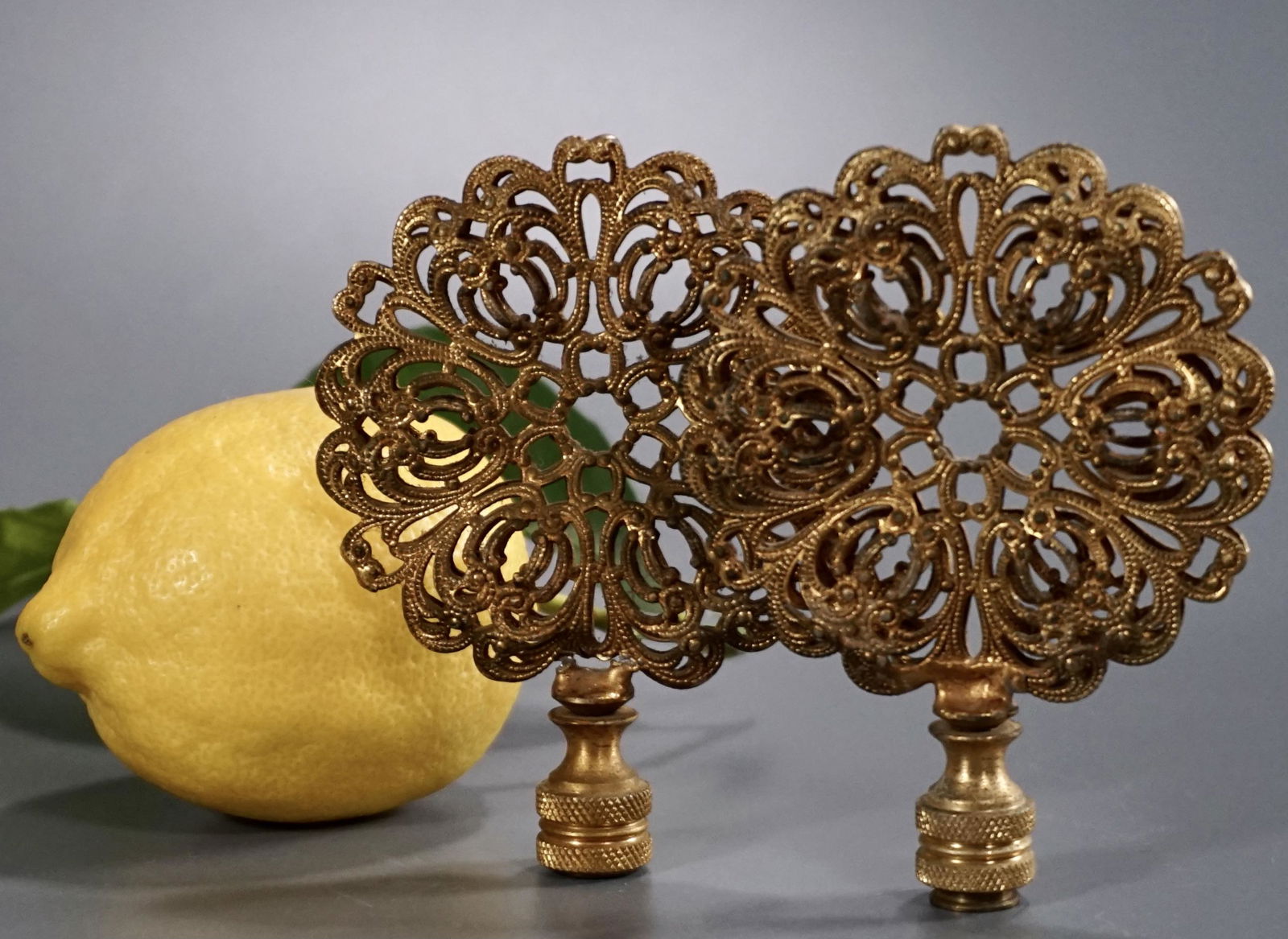 Vintage Filigree Brass Ornate Lamp Shade Finial Pair (1 of 6)