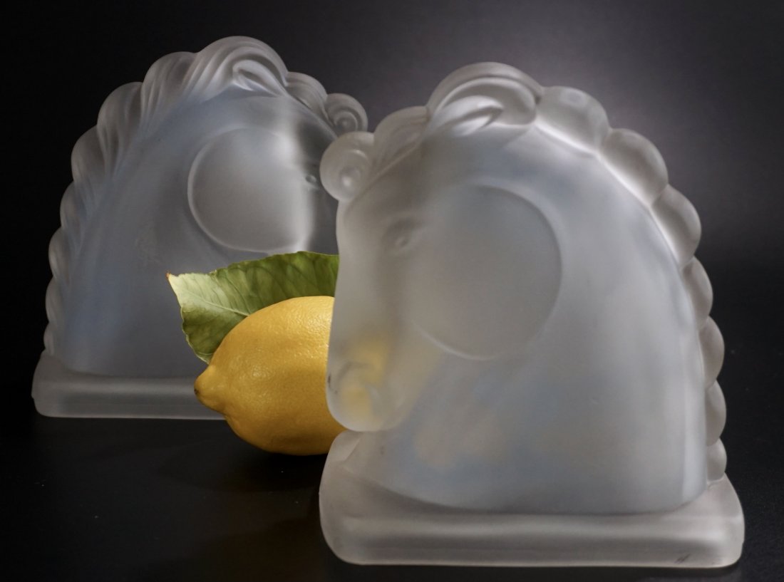 Frosted Glass Horse Head Bookend Pair Equestrian Book (1 of 5)
