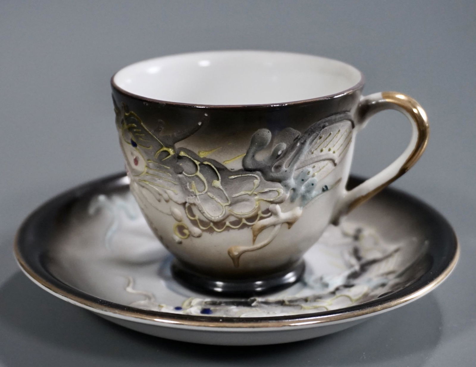 Dragon Moriage Demitasse Geisha Lithophane Cup Saucer (1 of 5)