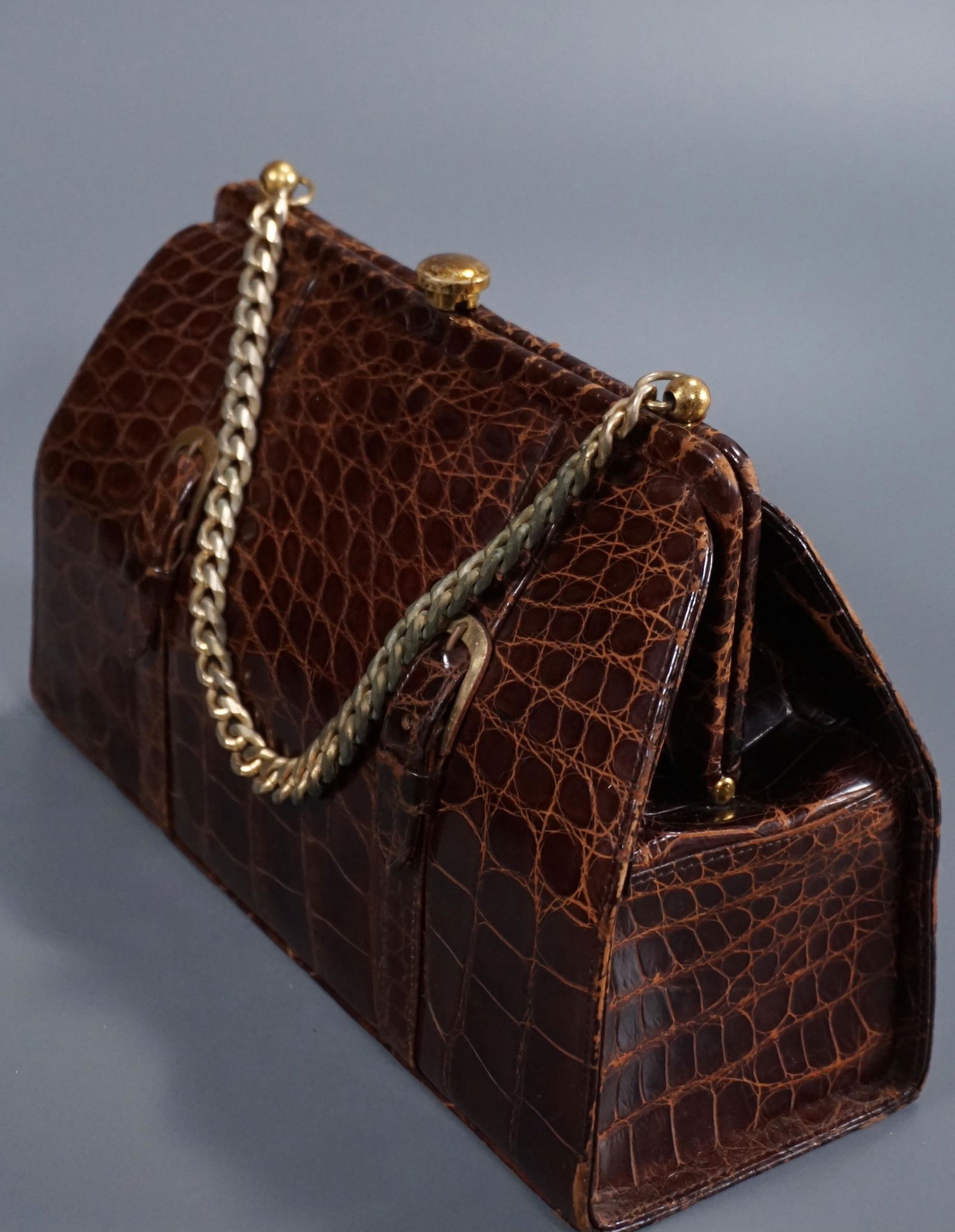 Vintage Purse Embossed Brown Leather Handbag (1 of 7)