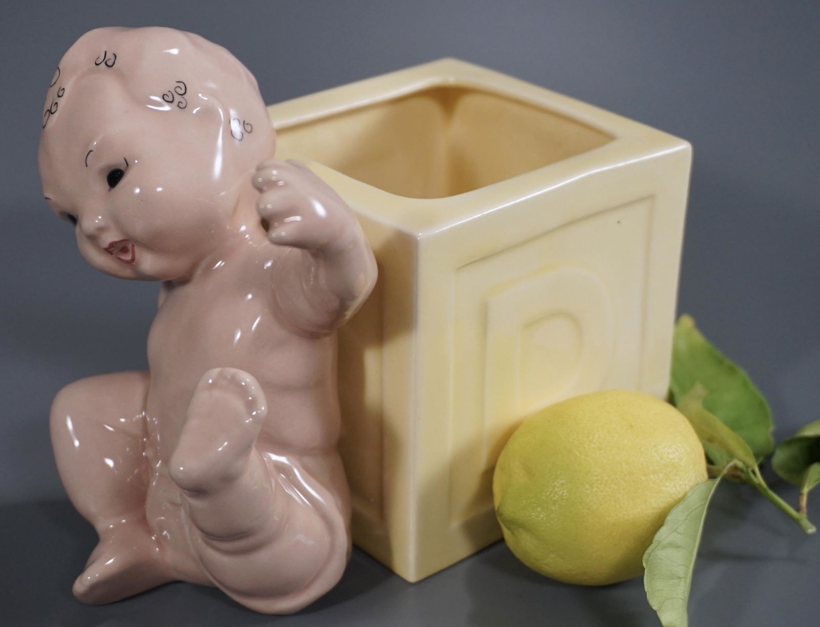 Kay Finch Baby Block Planter California Pottery Cactus: Kay Finch Baby Block Planter California Pottery Cactus Cube Made in USA c1950 Approximately 6 1/4 x 4 1/4 x 5 1/4 inches tall.