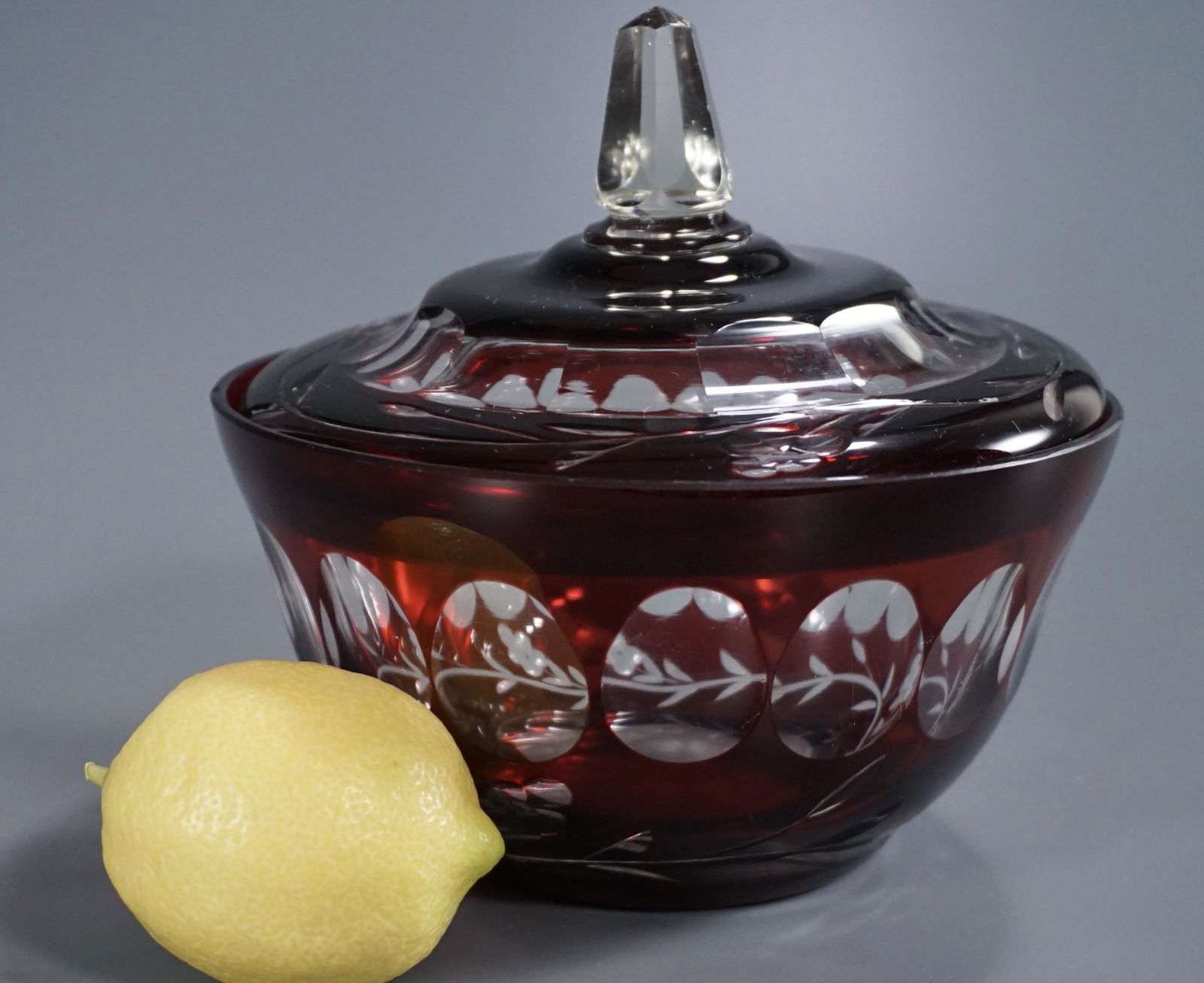 Bohemian Ruby Cut to Clear Glass Lidded Box (1 of 6)