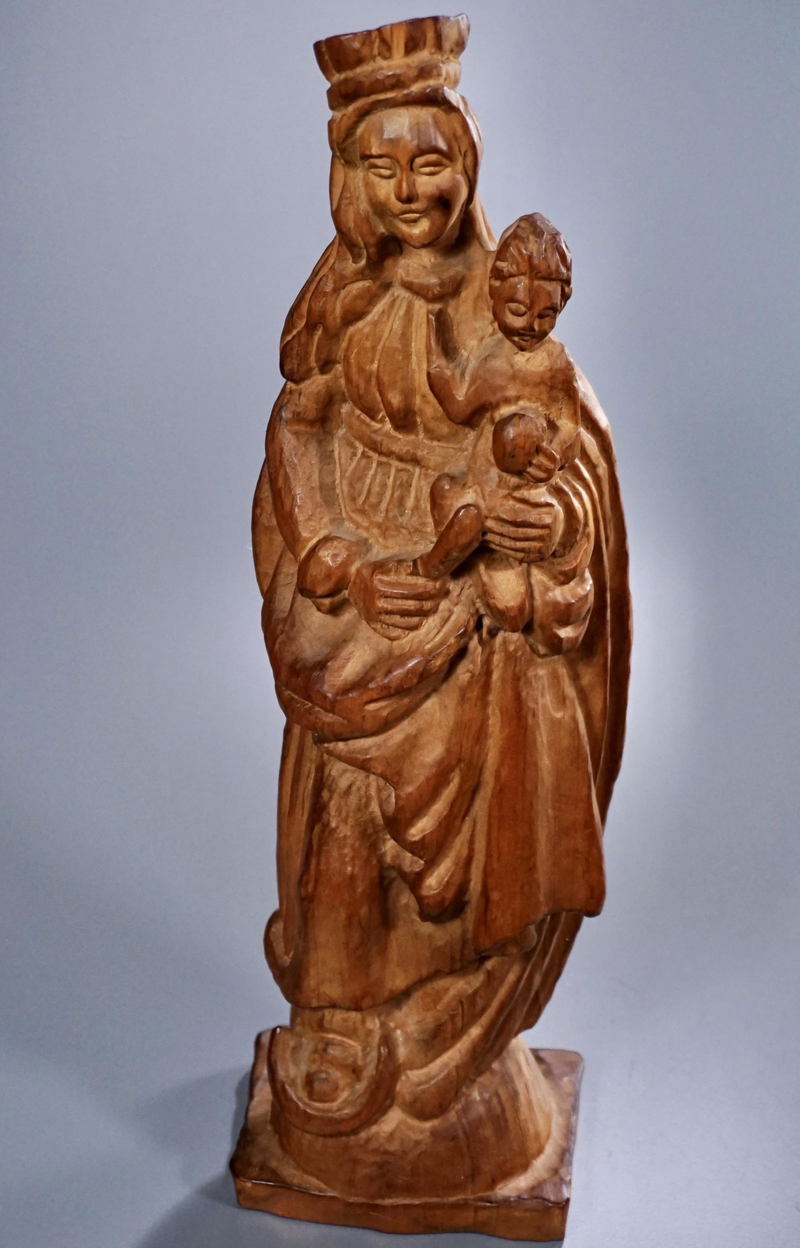 Primitive Carved Wood Santos Madonna Child Statue (1 of 8)