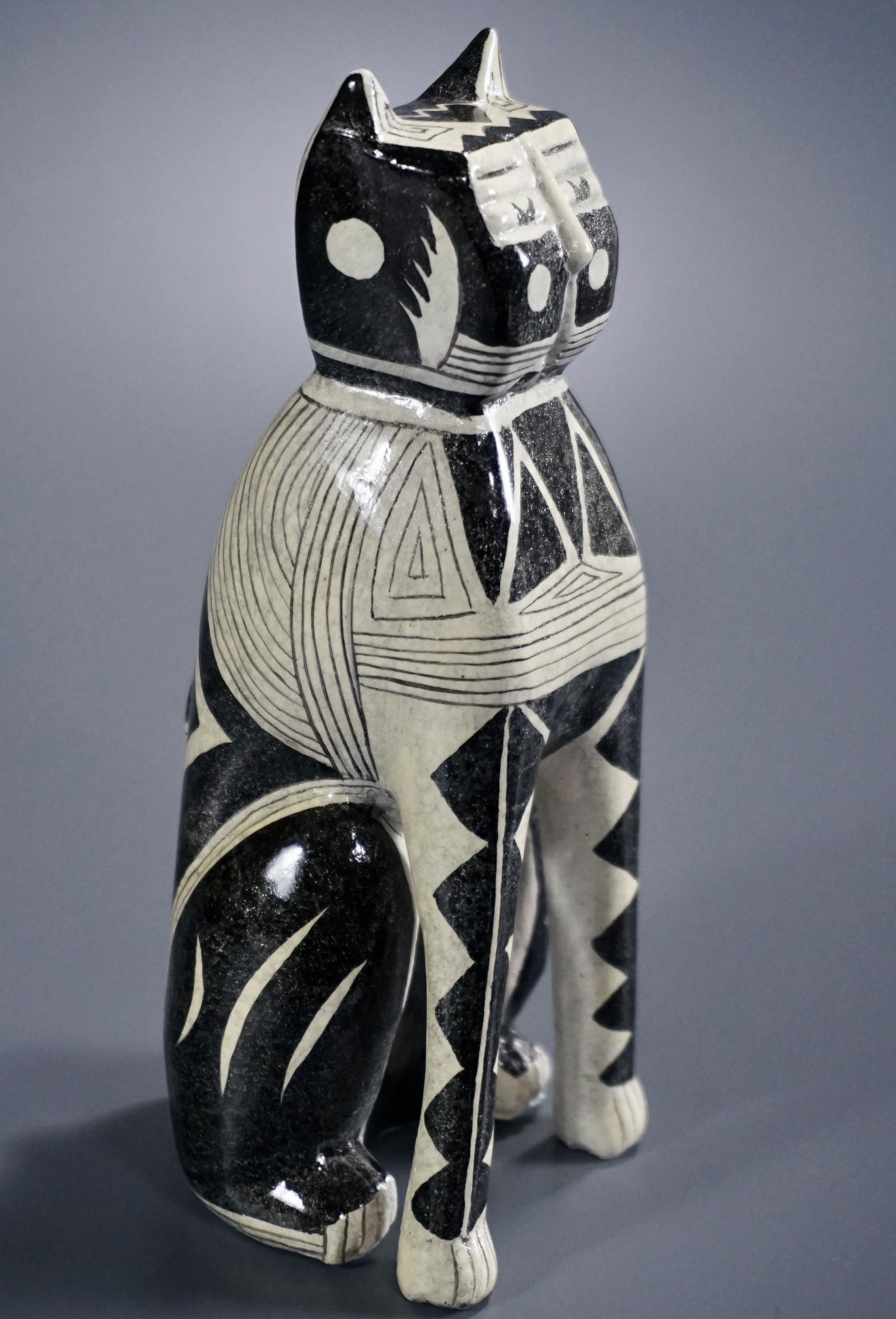 Abstract Hand Painted Pottery Cat Figurine (1 of 7)