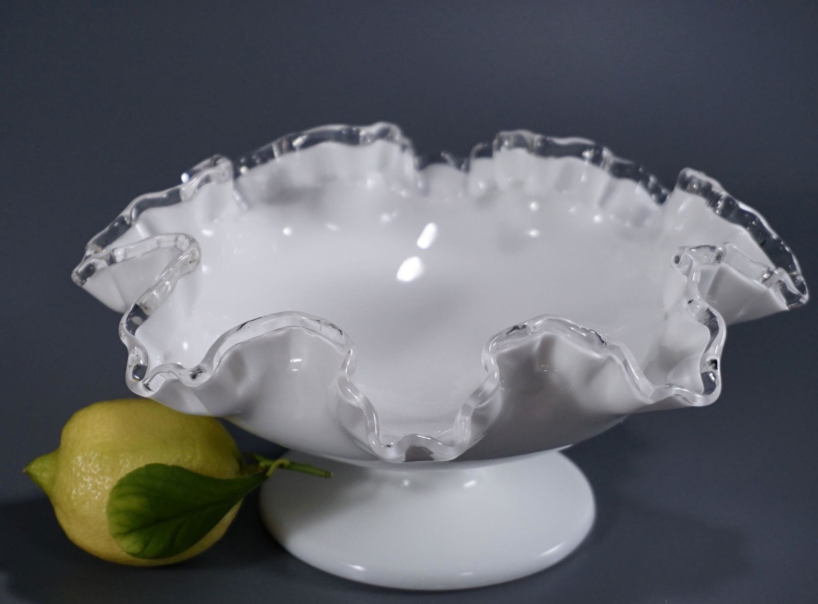 Fenton Milk Glass Pedestal Vase Ruffled Edge Compote (1 of 6)