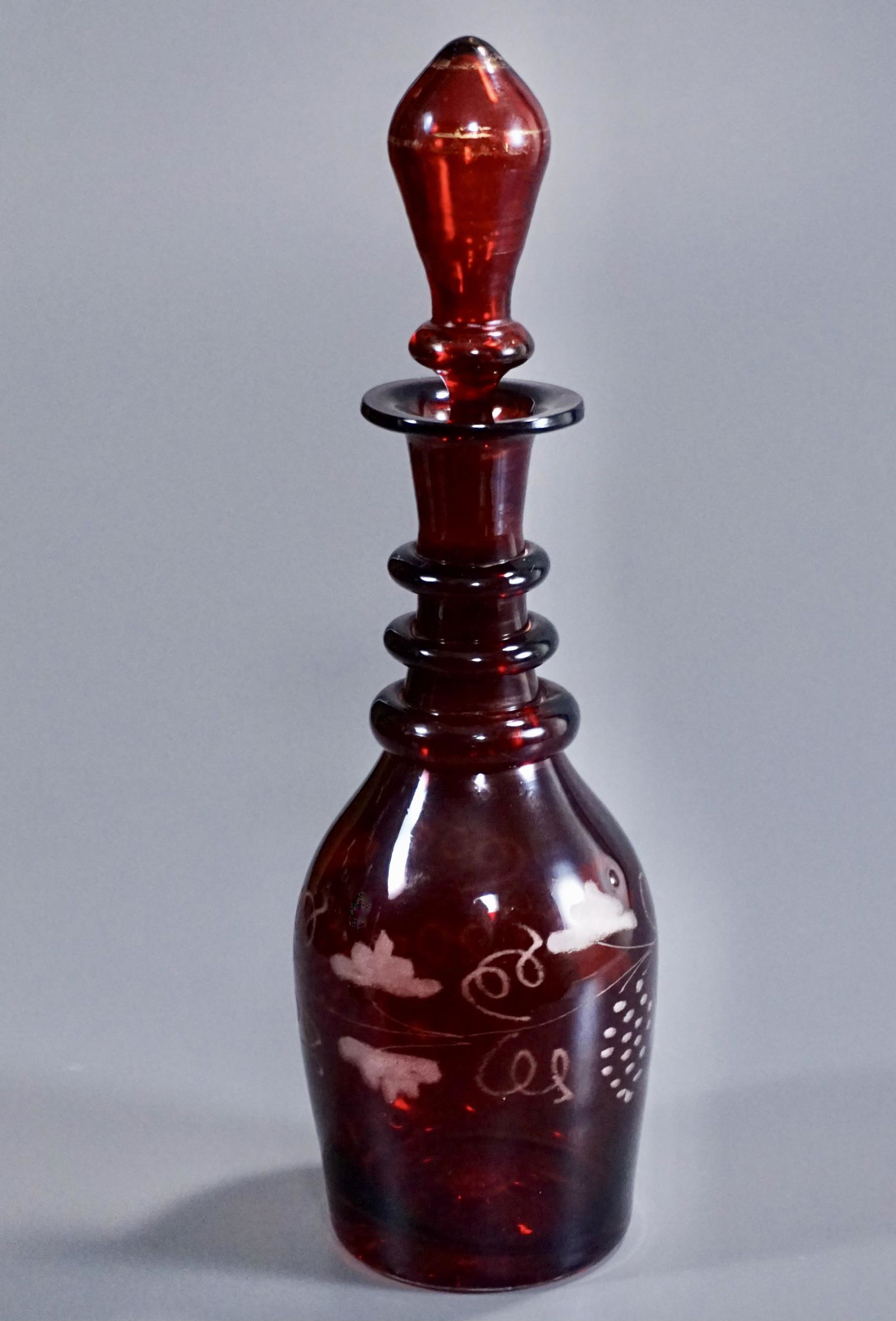 Bohemian Ruby Red Glass Decanter Cut Wines Grapes (1 of 6)