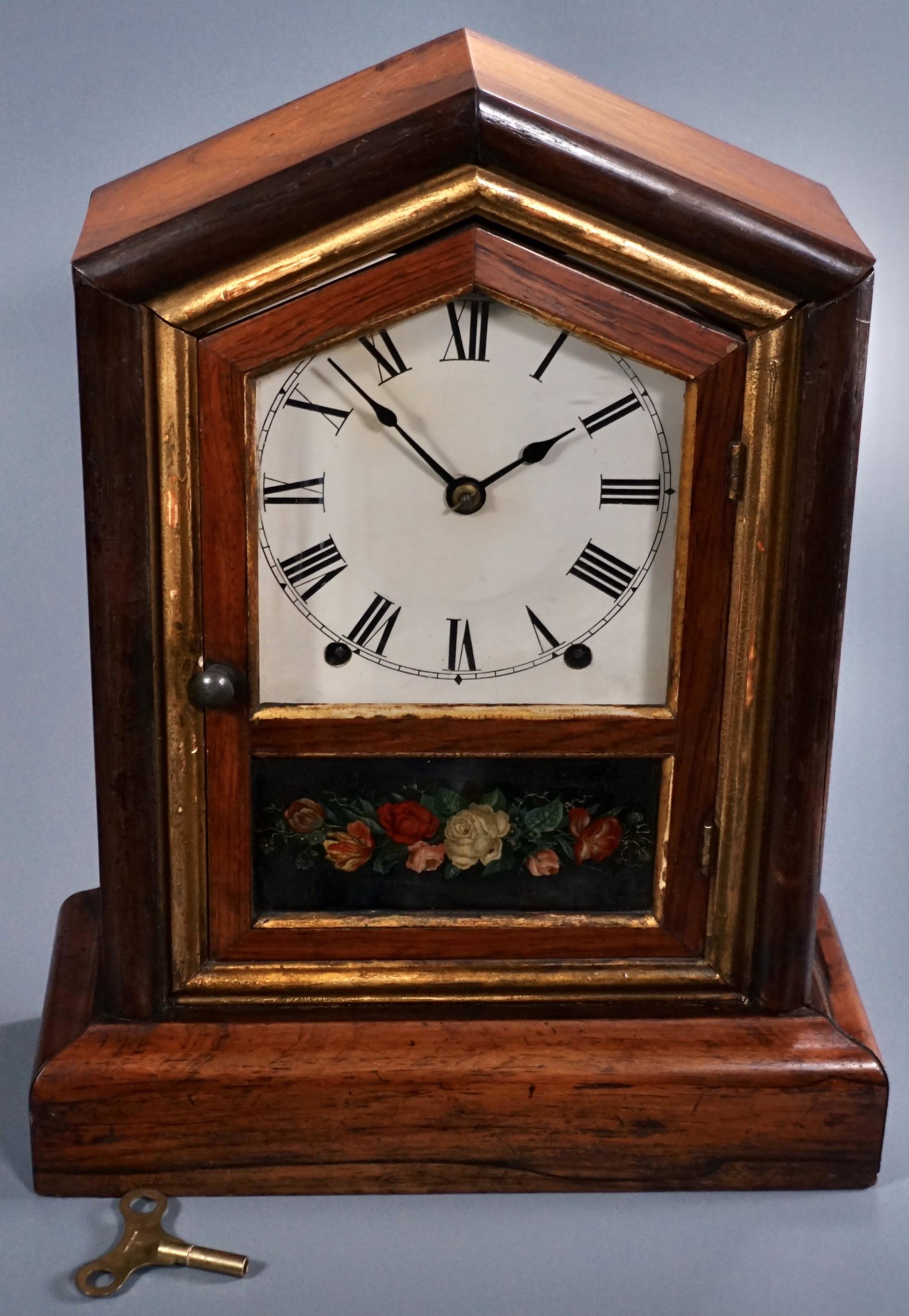 Antique Eight Day Gong Mantel Clock: Antique Eight Day Gong Mantel Clock Approximately 12 x 4 5/8 x 15 1/2 inches tall.
