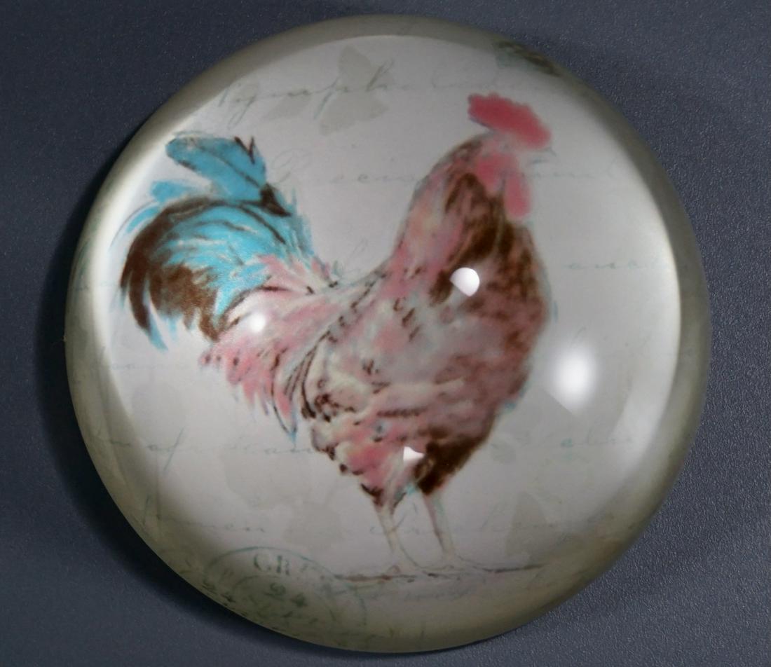 Rooster Dome Glass Paperweight: Rooster Dome Glass Paperweight Approximately 3 1/16 inches in diameter.