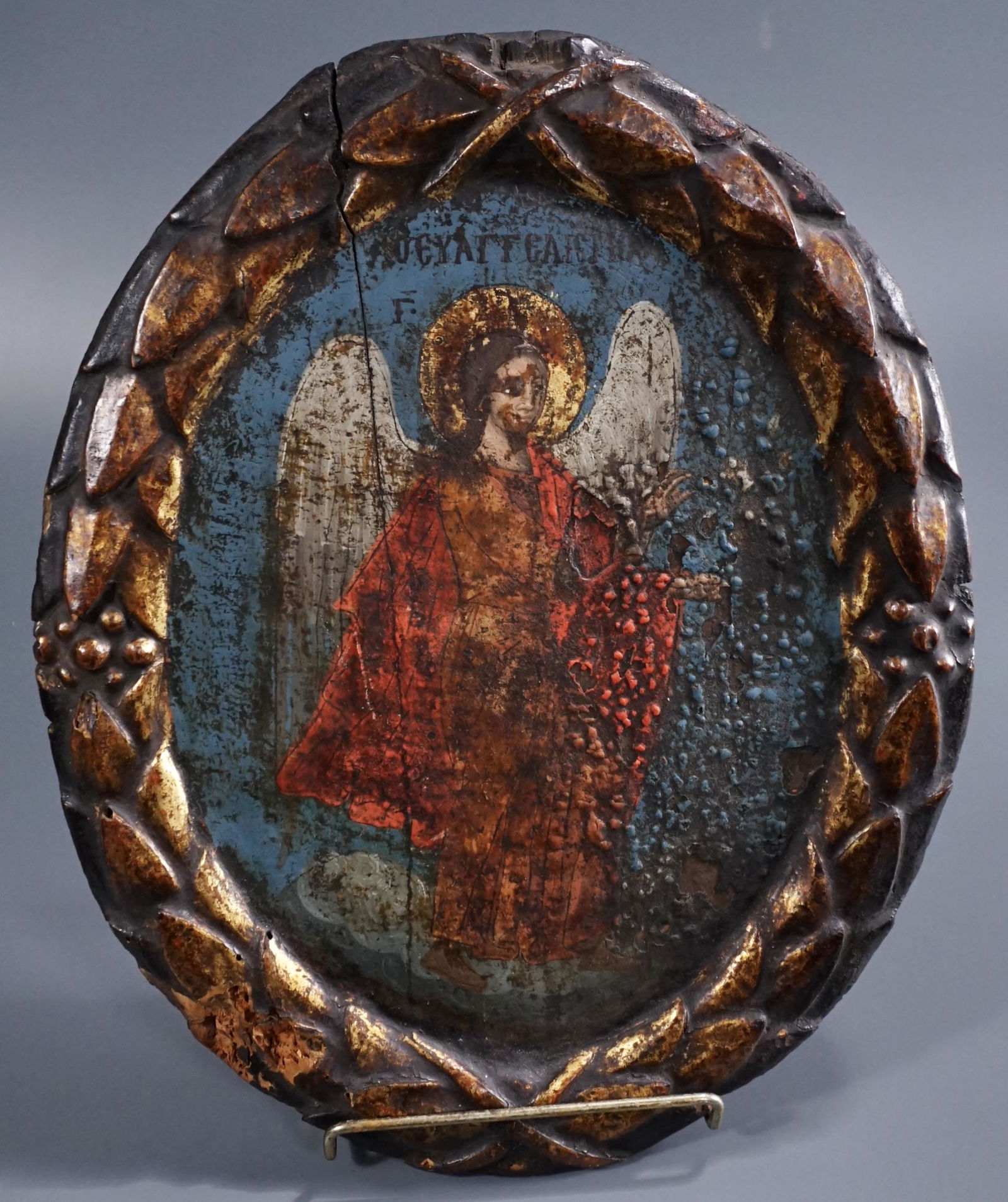 Winged Angel Antique Oval Greek Icon on Wood Exported (1 of 9)