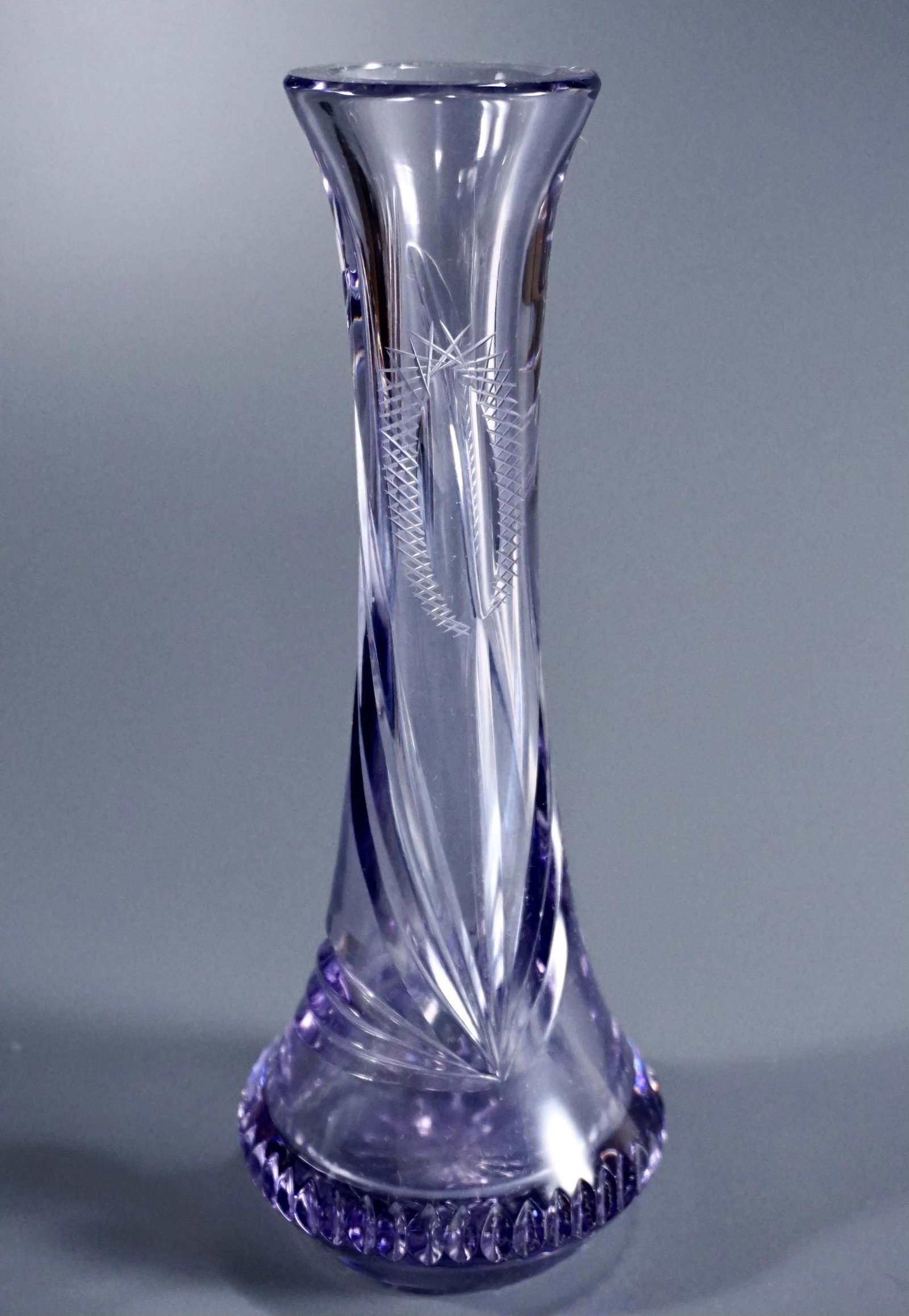 Antique Cut Thistle Violet Crystal Flower Vase: Antique Cut Thistle Violet Crystal Flower Vase Approximately 7 7/8 inches tall.