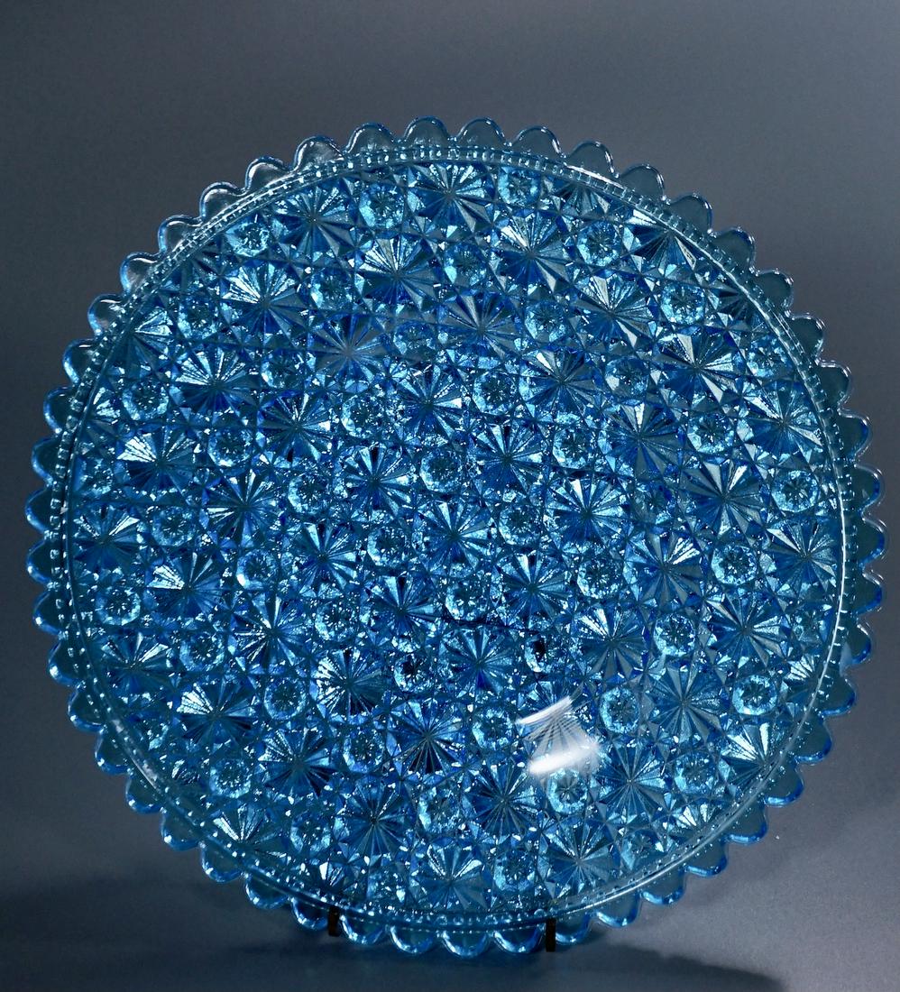 Aqua Bright Blue EAPG Pressed Glass Cake Plate Antique (1 of 7)