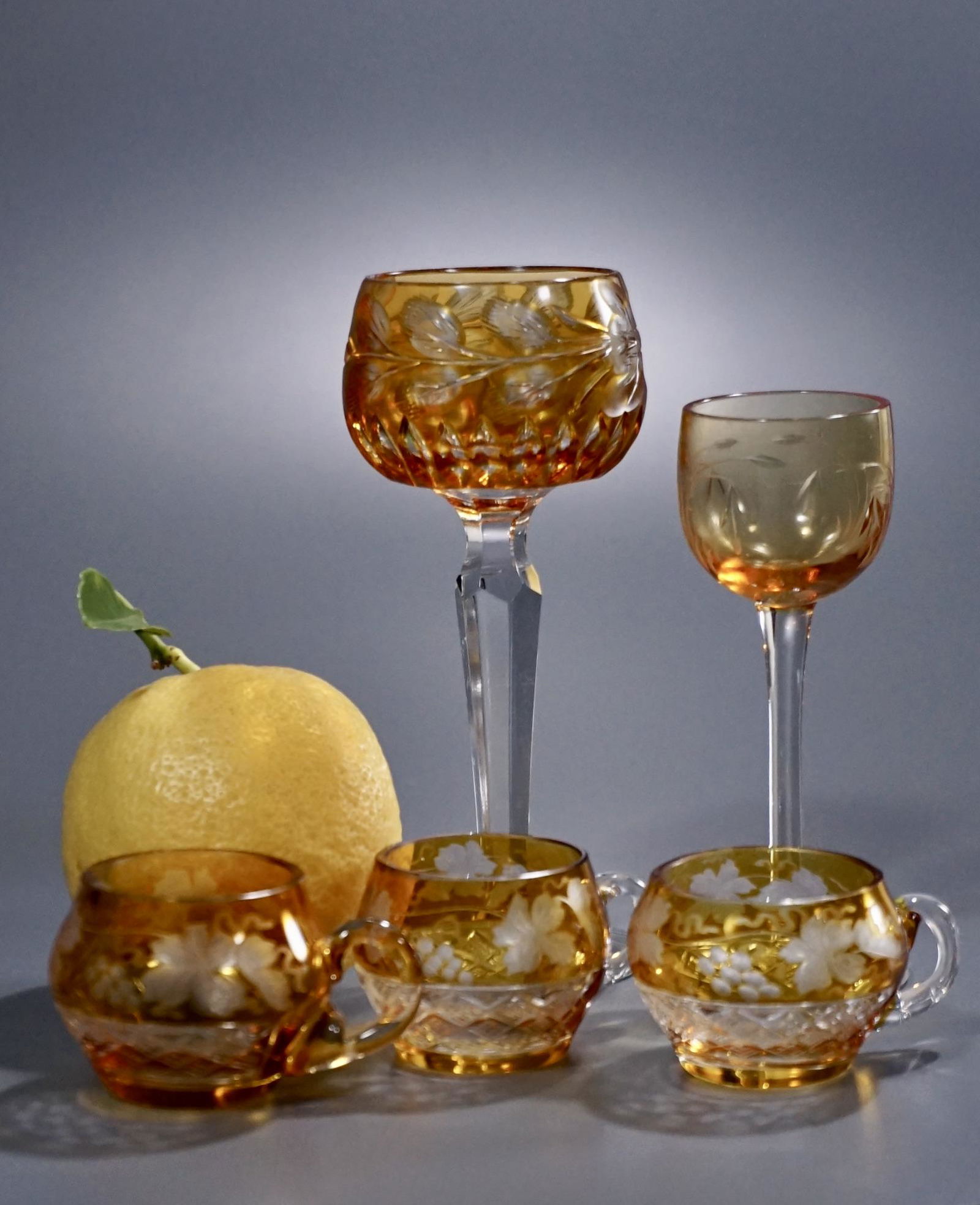 Cut Amber Glass Bohemian Liqueur Cup Cordial Stemware (1 of 7)