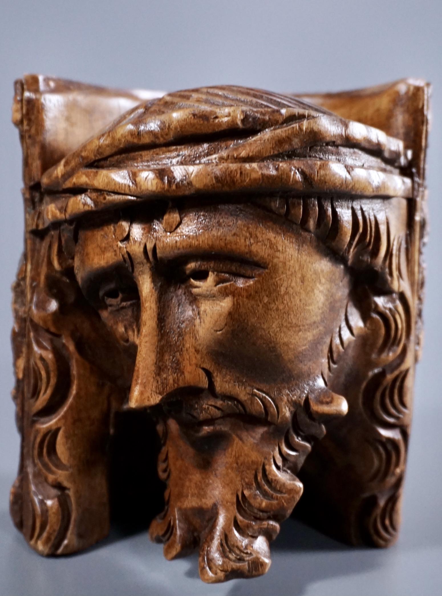 Carved Wood Face of Jesus Tree Trunk Wall Plaque (1 of 8)