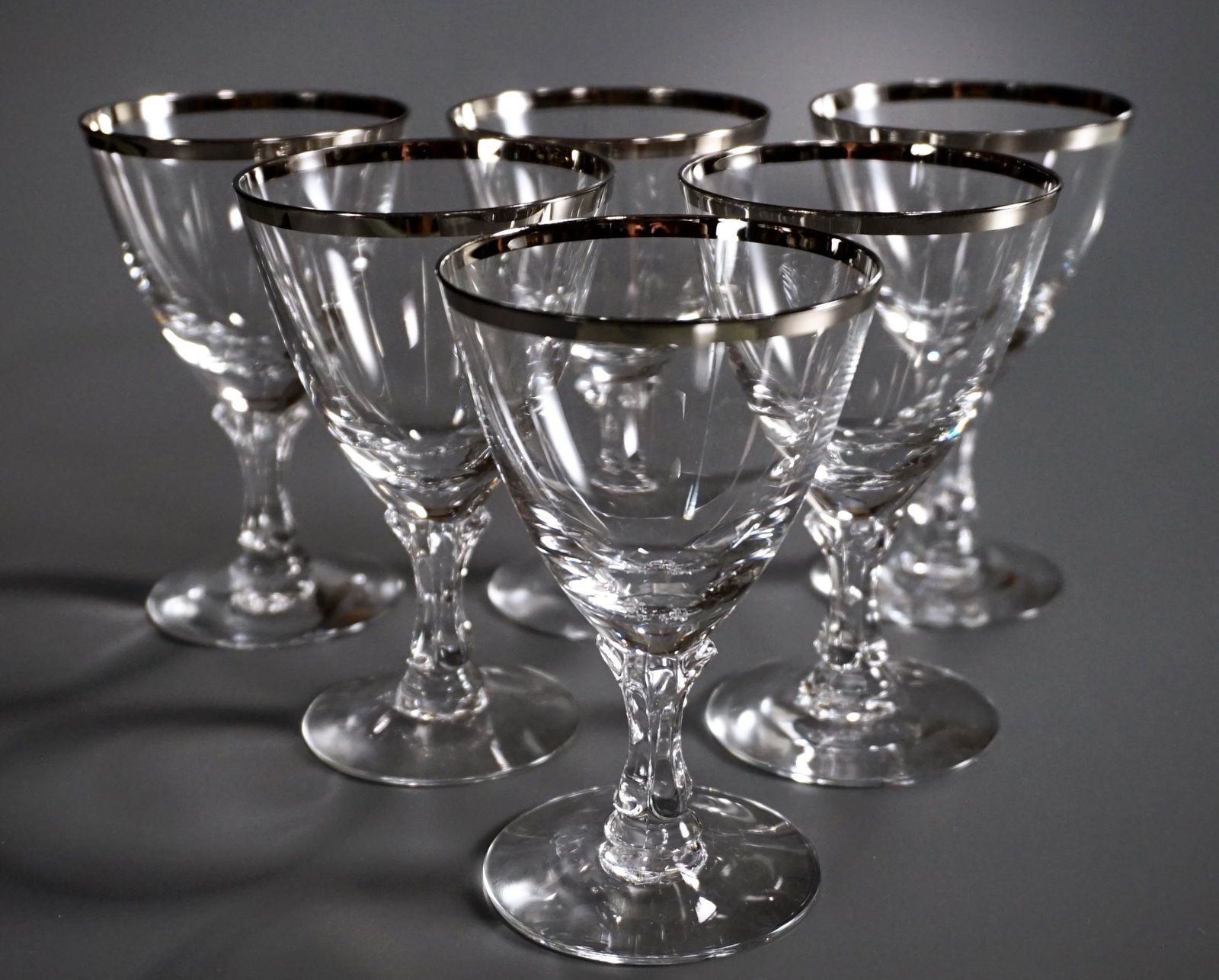 Mid Century Barware Silver Platinum Rim Stemware Lot of (1 of 8)