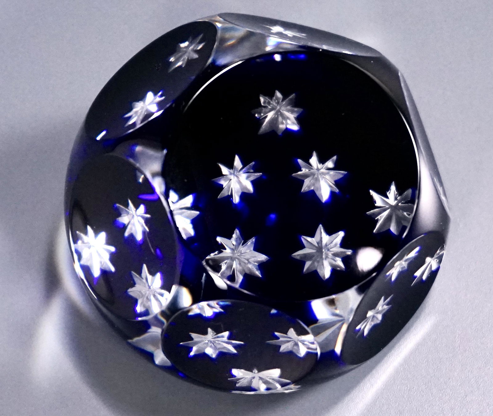 Signed Saint Louis Paperweight Cobalt Star Faceted Art (1 of 8)