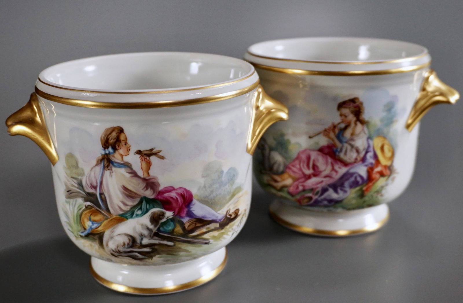 French Limoges Porcelain Cachepot Hand Painted Pair (1 of 12)