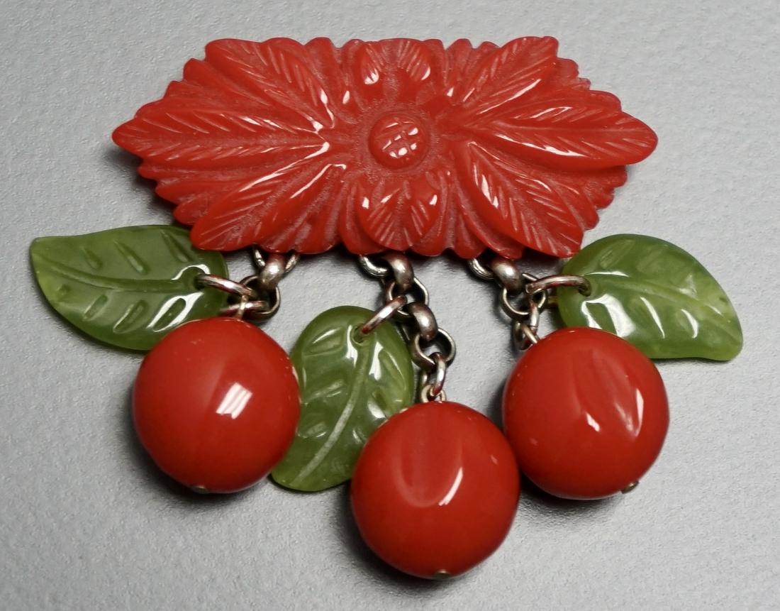Vintage Bakelite Cherry Dangle Pin Brooch (1 of 6)