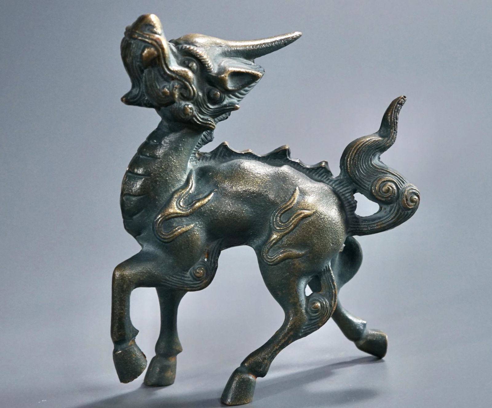 Oriental Dragon Figurine Heavy Cast Bronze Green Patina (1 of 7)