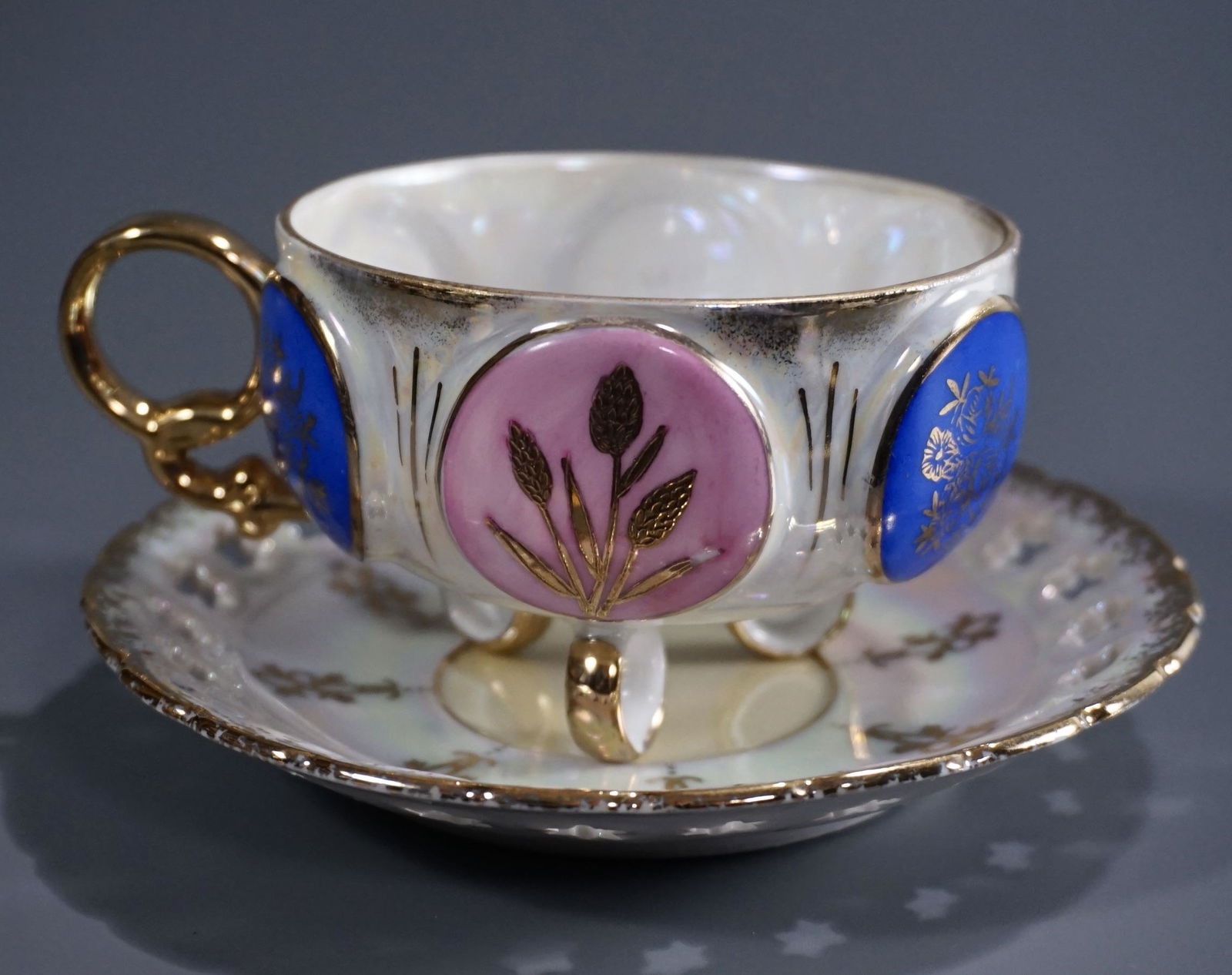 Pink Blue Gold Ring Iridescent Mid Century Porcelain (1 of 7)