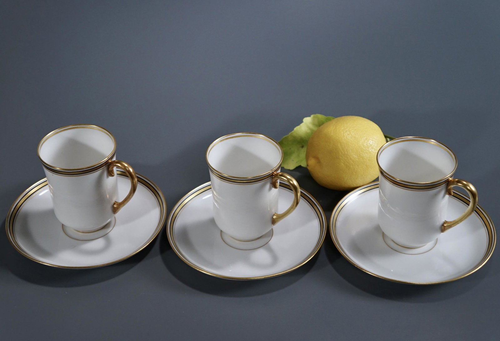Antique Limoges France White Porcelain Espresso Cup: Antique Limoges France White Porcelain Espresso Cup Saucer Made for Gumps San Francisco Lot of 3 Sets Cups are approximately 3 1/8 x 2 5/16 x 3 inches tall; the saucers are about 5 inches in diameter.