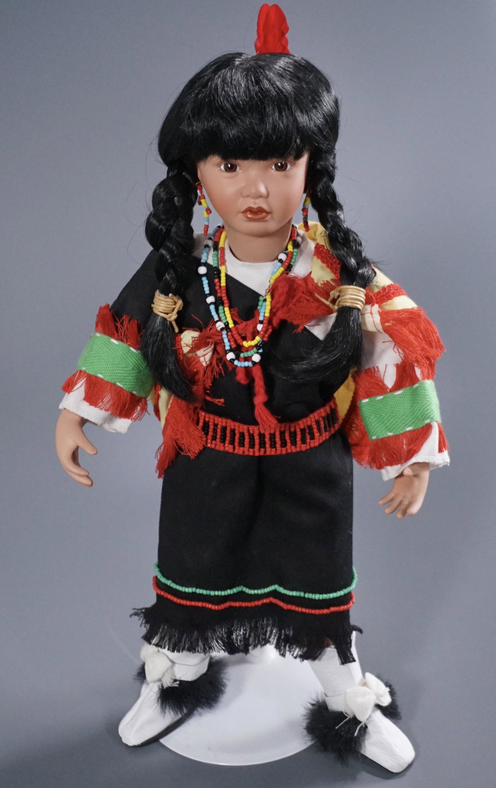 Native American Porcelain Head Red Feather Doll on (1 of 5)