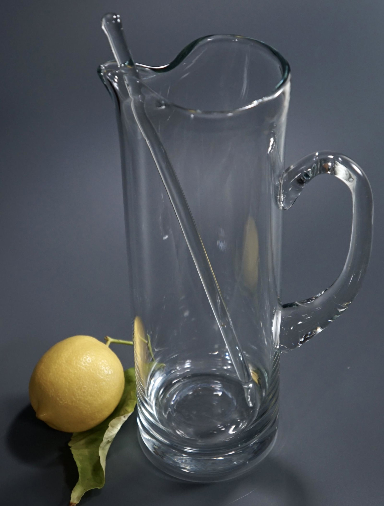 Martini Pitcher with Stirrer Vintage Barware Spouted: Martini Pitcher with Stirrer Vintage Barware Spouted Pitcher with Glass Mixing Rod Approximately 11 1/16 inches tall.