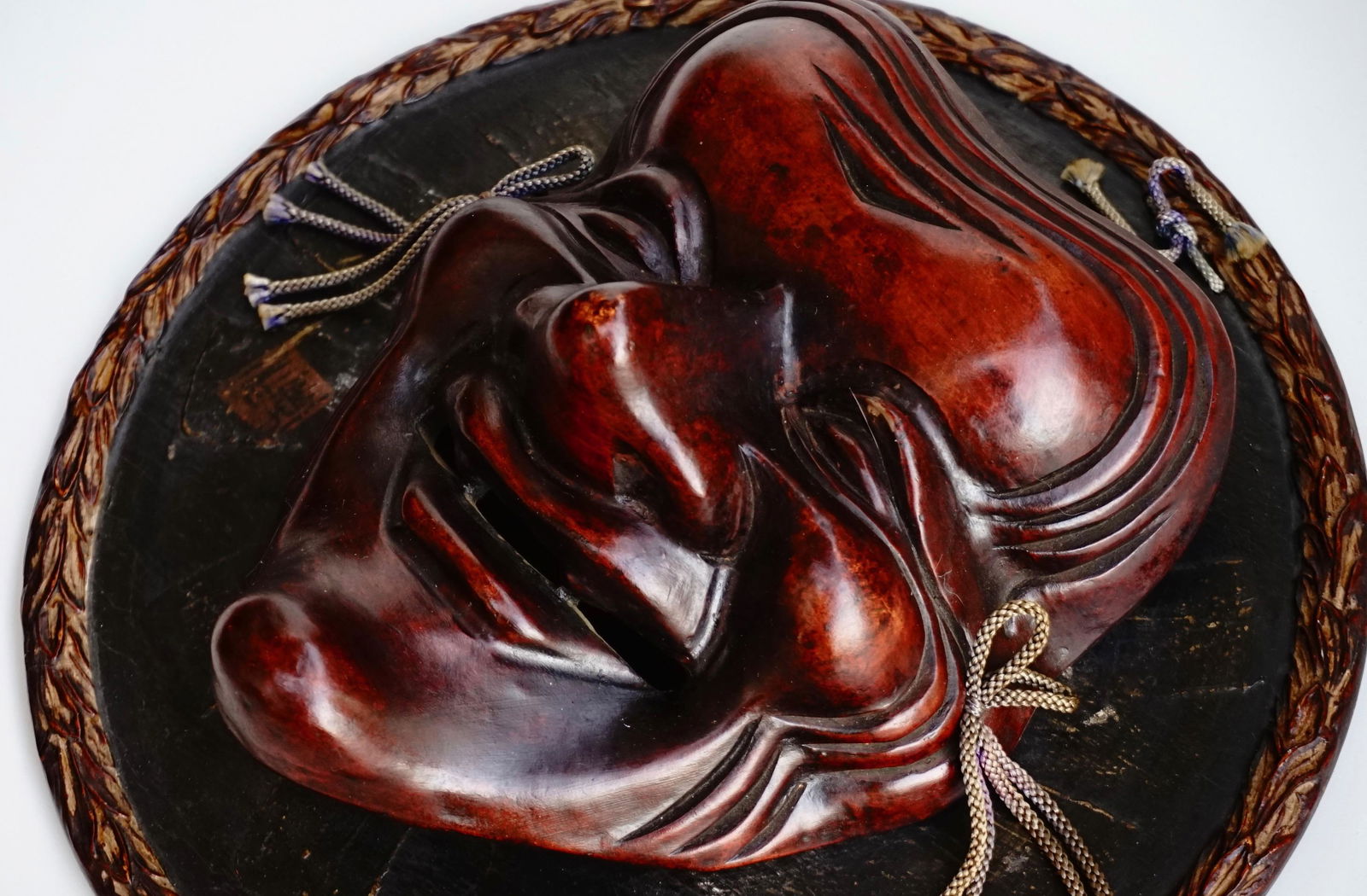 Japanese Carved Wood Mask Noh Wall Plaque Warai-jyo (1 of 8)