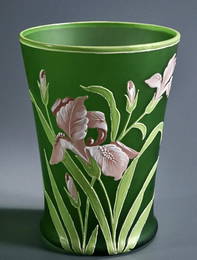 Victorian Enamel Painted Green Art Glass Vase
