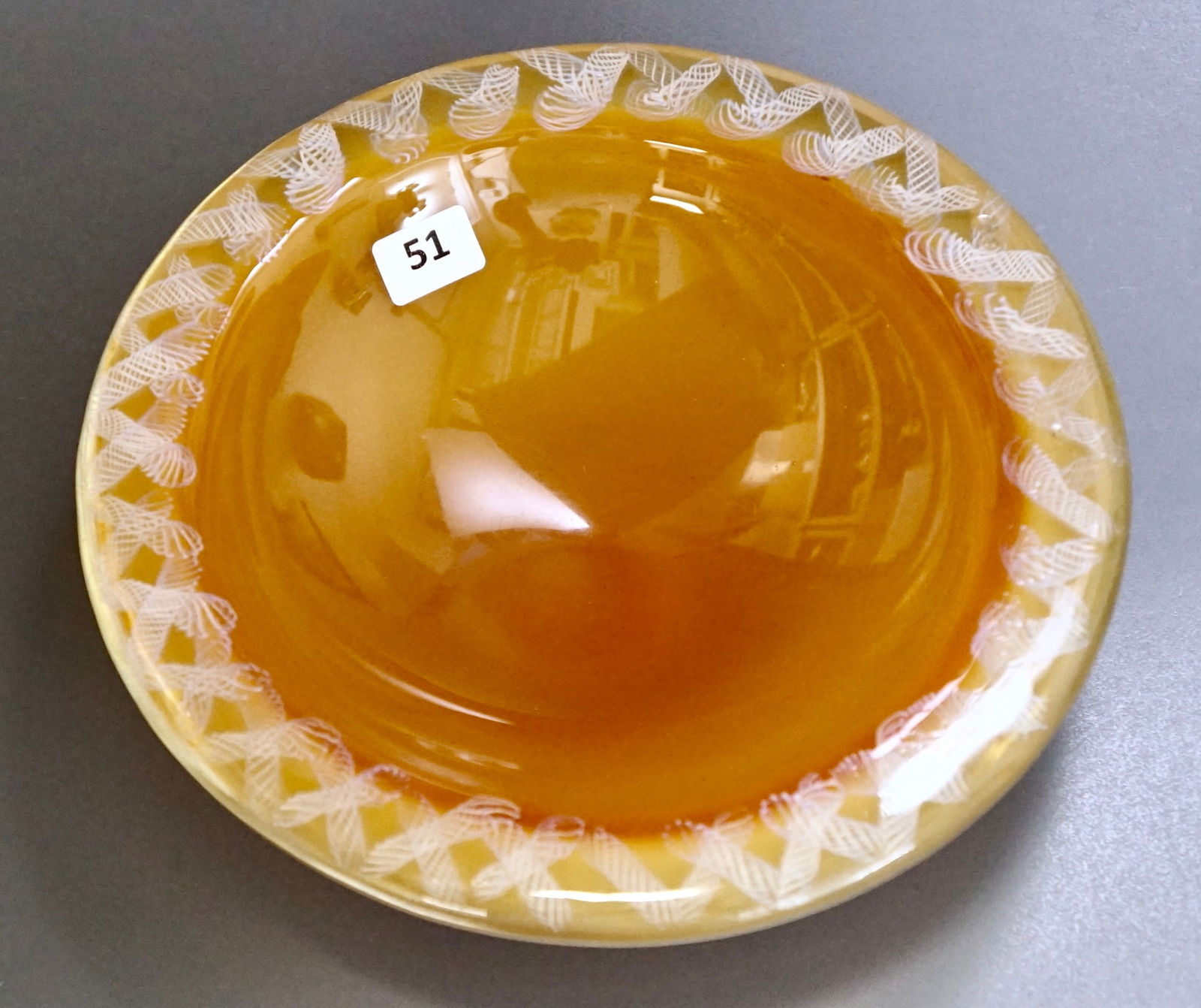 Murano Reticello Border Opaline Cased Glass Bowl (1 of 6)