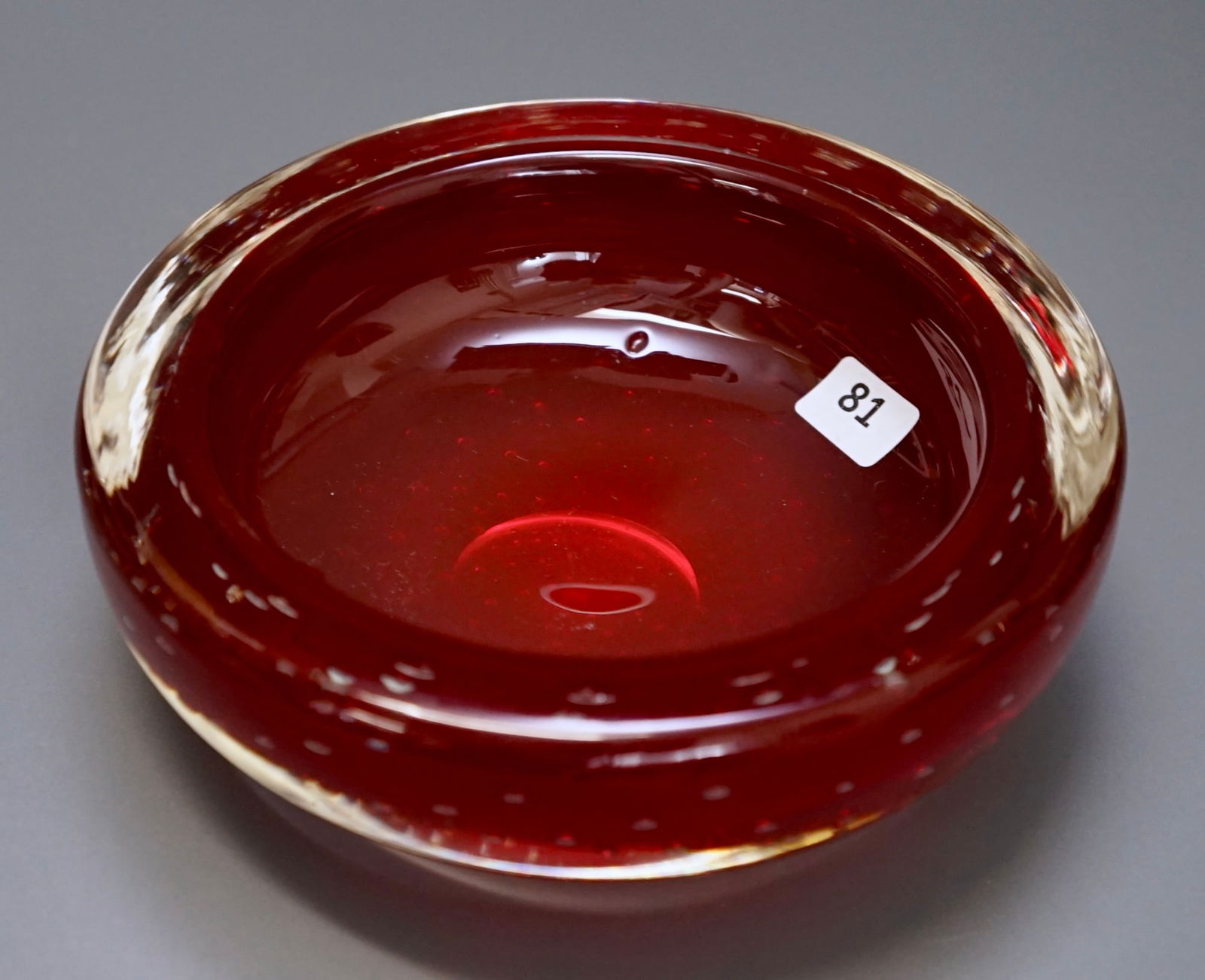 Ruby Red Bullicante Controlled Bubbles Mid Century Italian Art Glass Bowl (1 of 6)