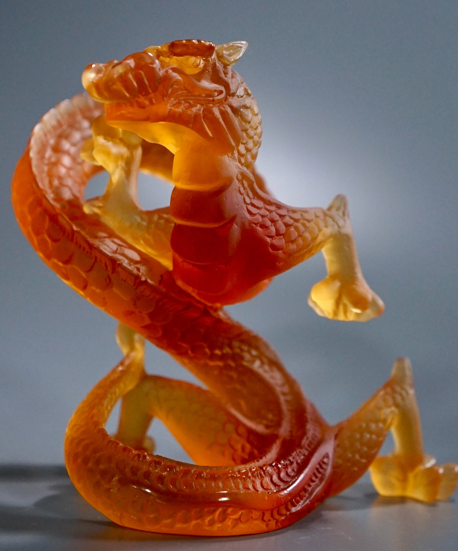 Daum France Amber Glass Dragon Sculpture Pate De Verre Figurine (1 of 7)