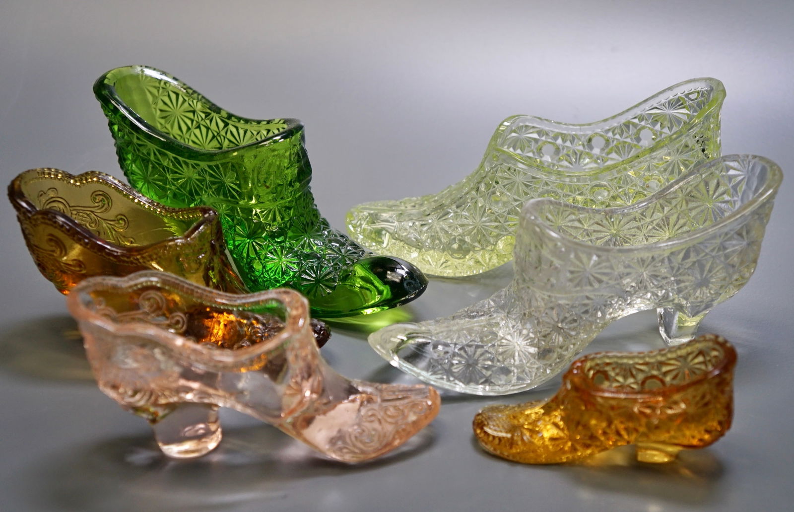 Pressed Glass Heeled Shoe Victorian Style Pumps Colored And Clear