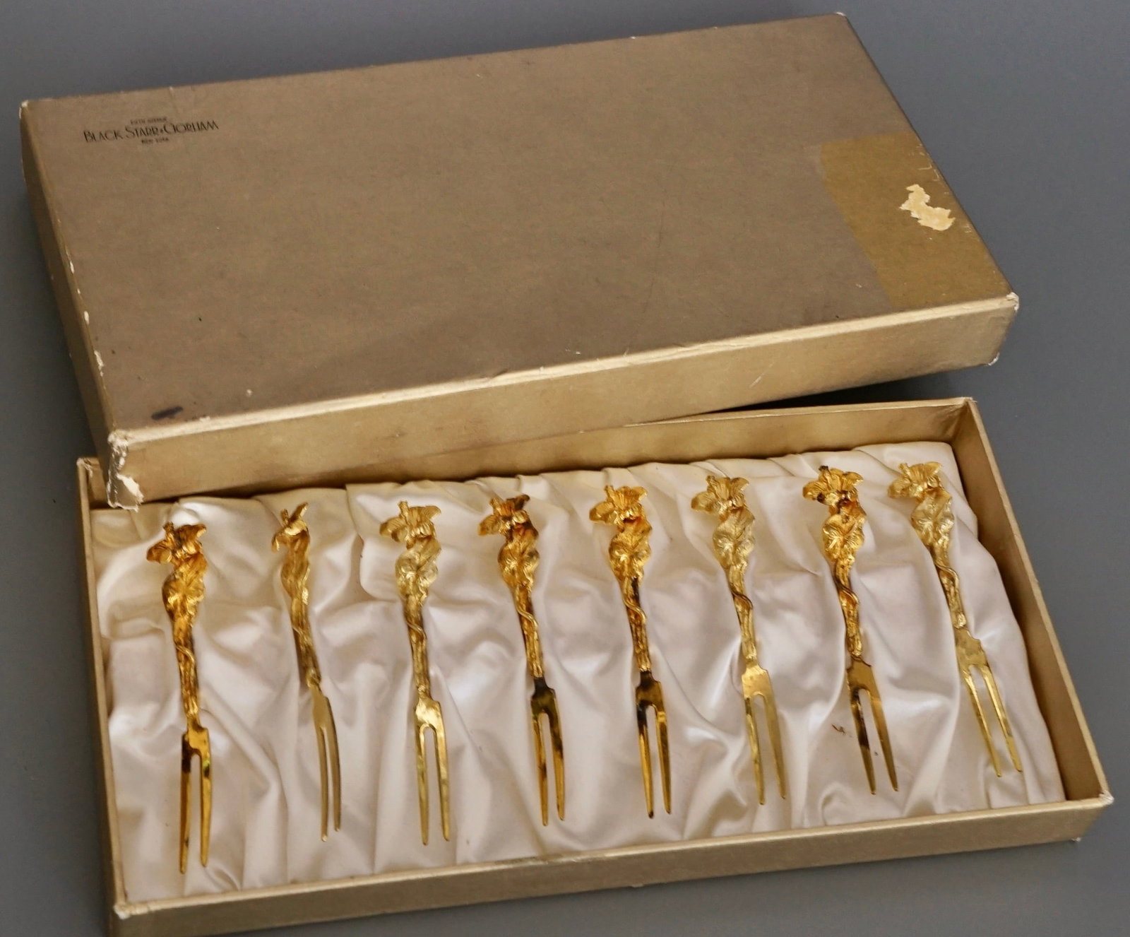 Gold Vermeil Sterling Silver Cocktail Fruit Fork Gorham Flower Blossom Tow Sterling Creations for (1 of 6)