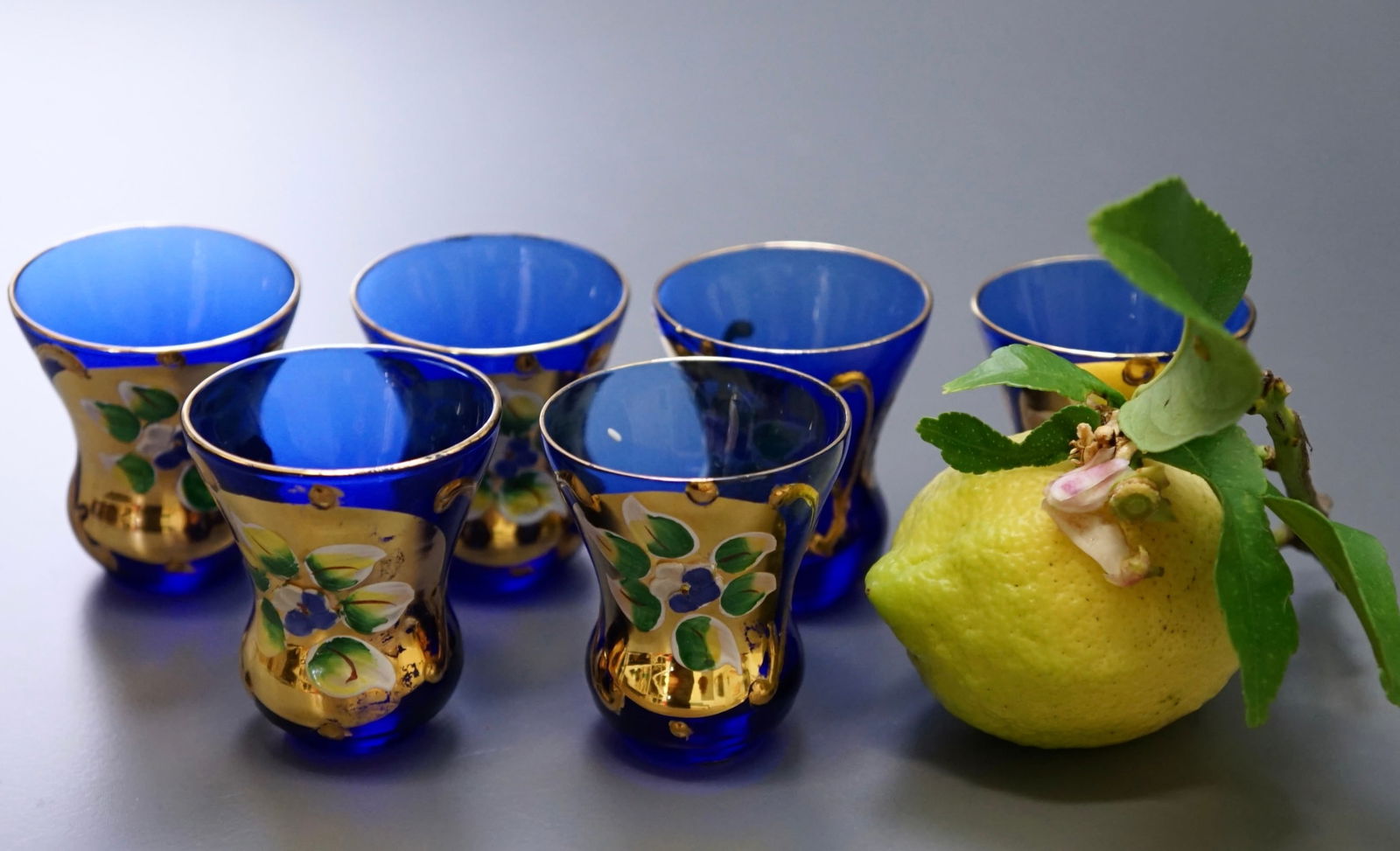Italian Cordial Cobalt Blue Glass Shot Glasses Vodka Liqueur Limoncello